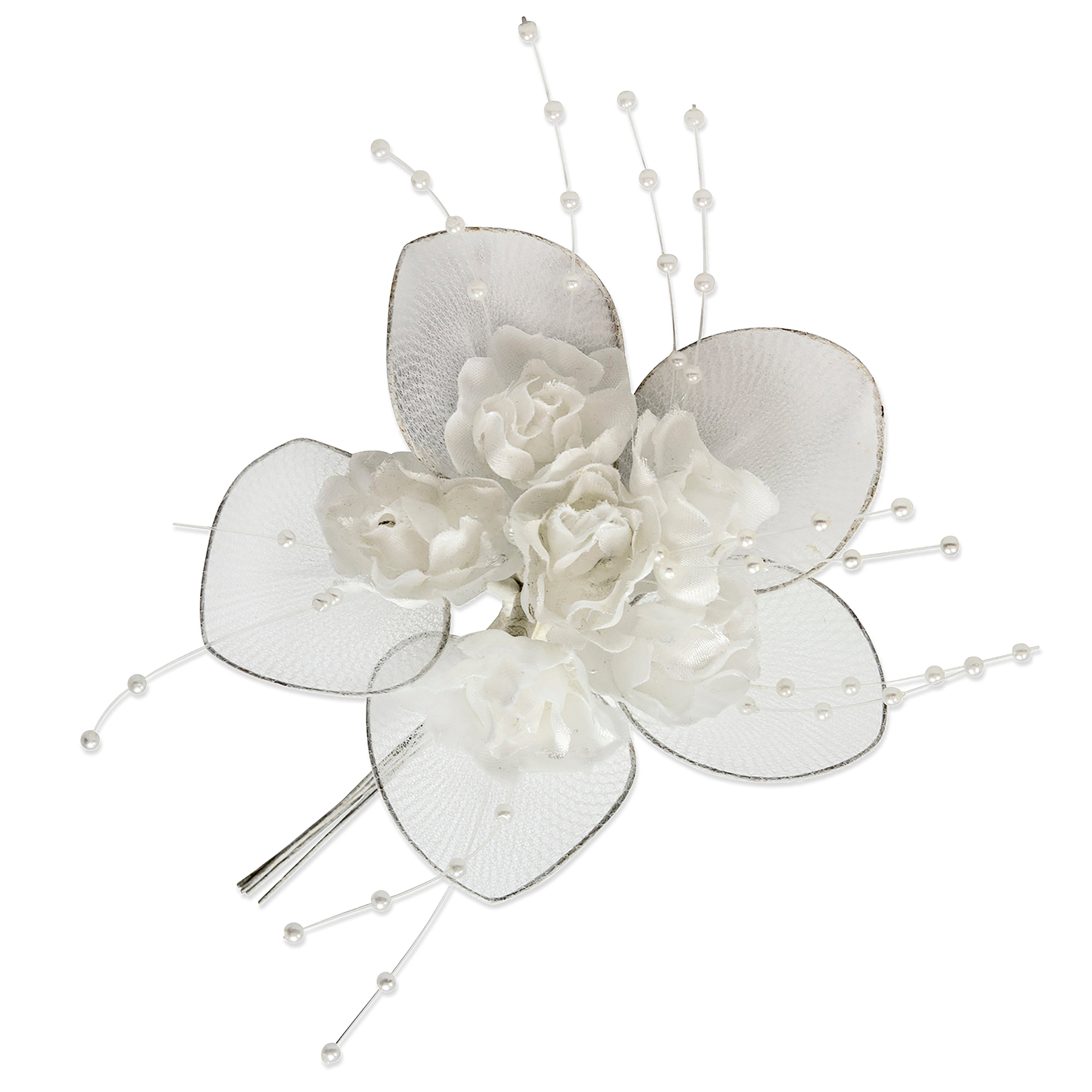Vintage Bridal Floral Cluster Rose Stem - White Floral Components