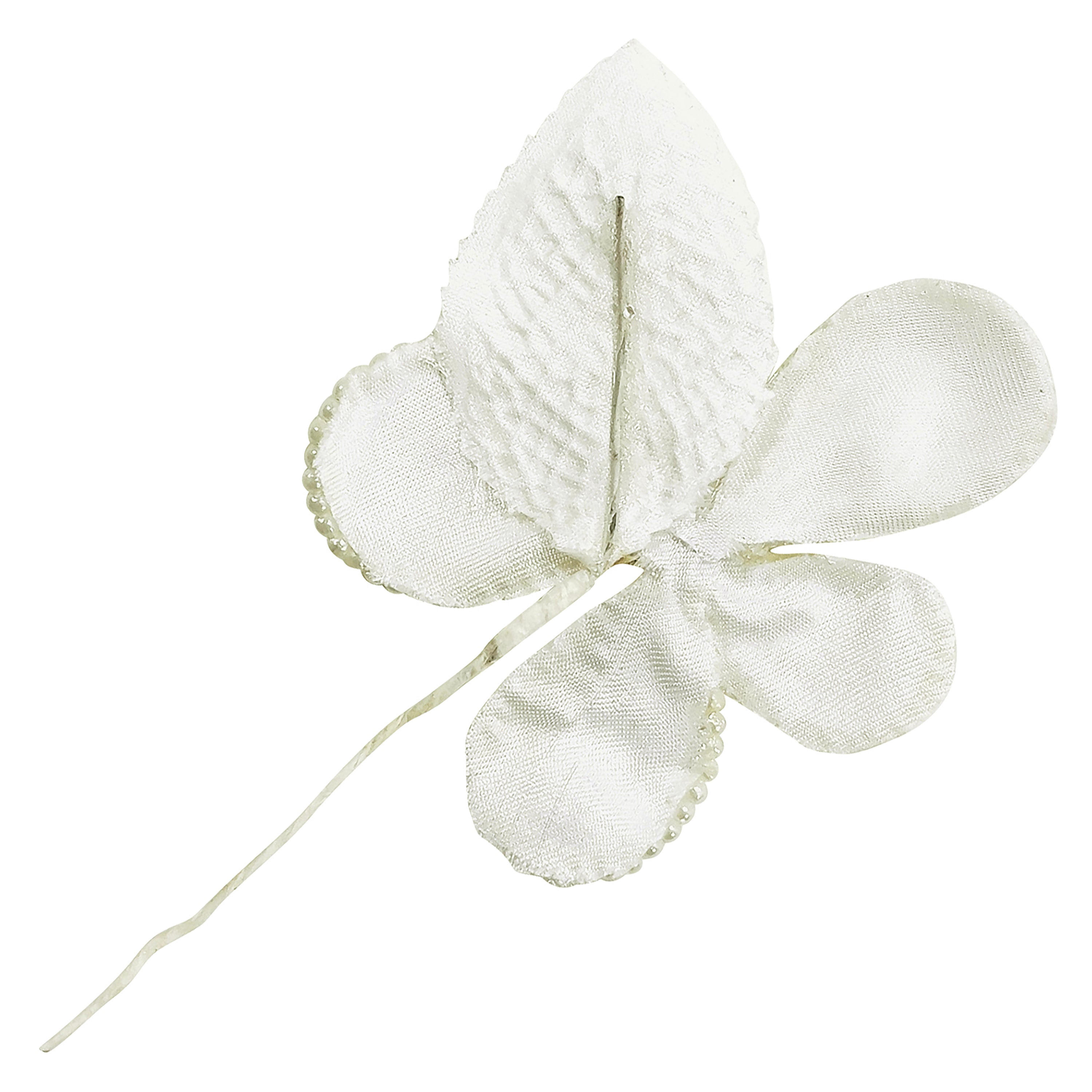 Vintage Bridal Satin Pearl Loop Flower with Leaves Floral Components