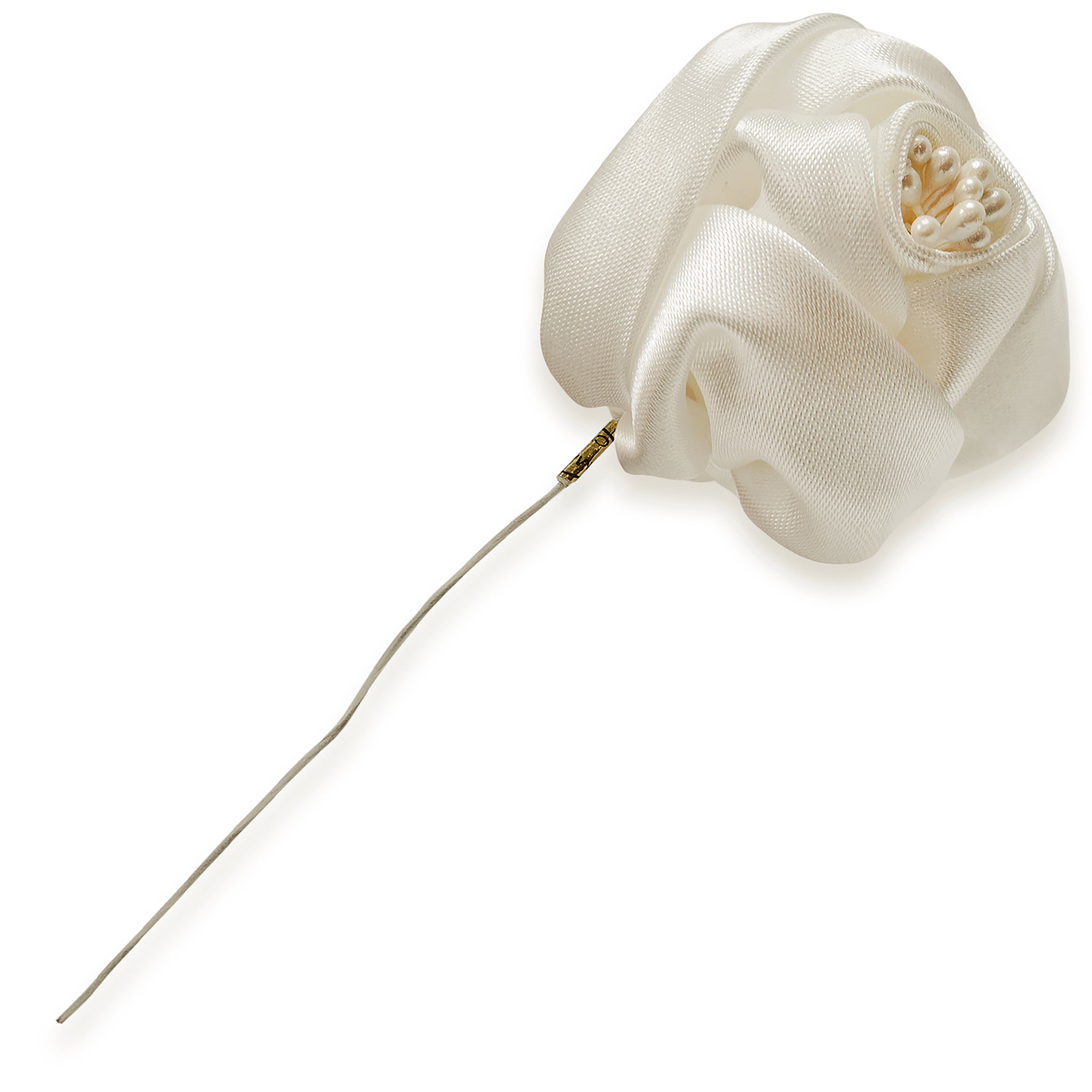 Vintage Single Satin Rose with Stem Ivory Floral Components