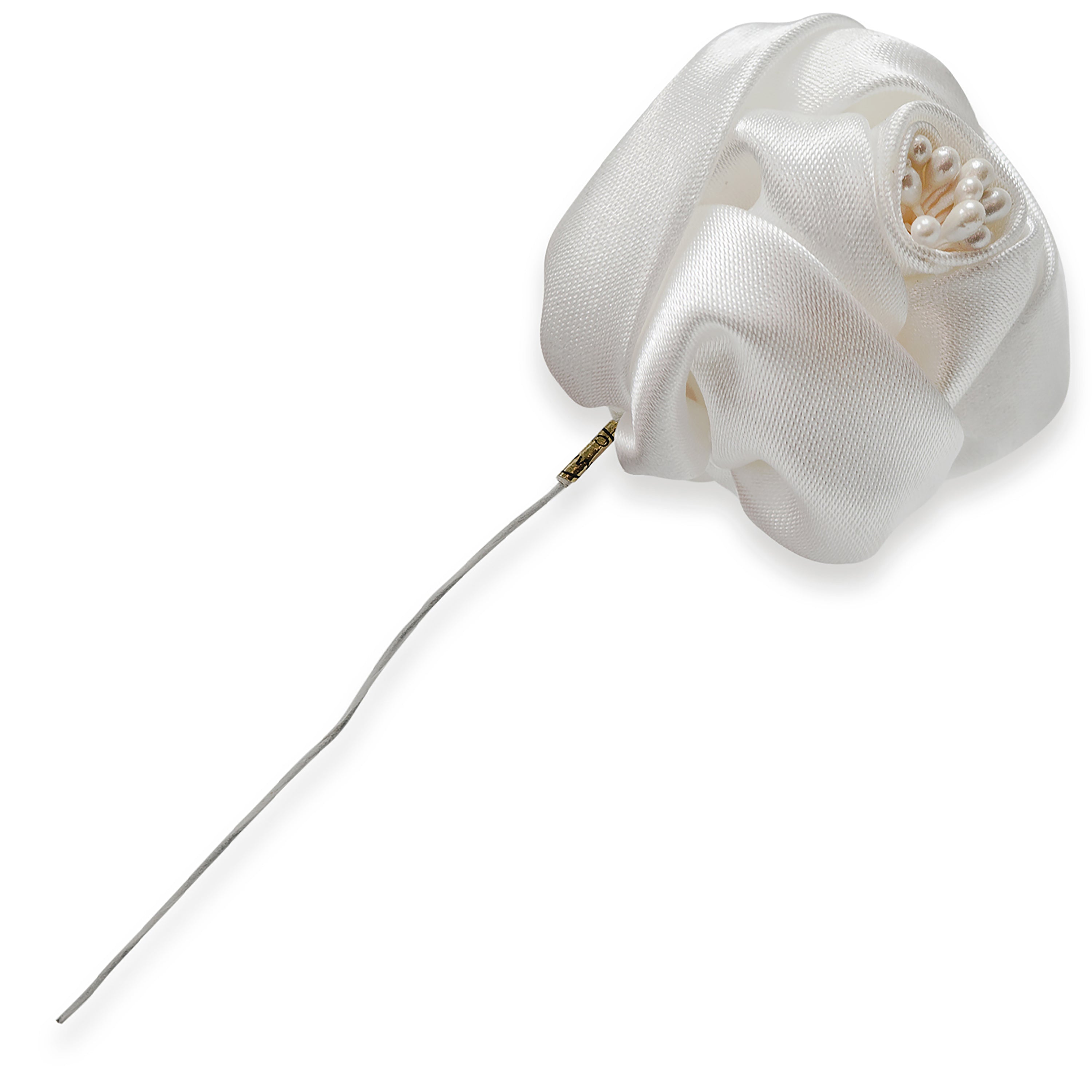 Vintage Single Satin Rose with Stem White Floral Components