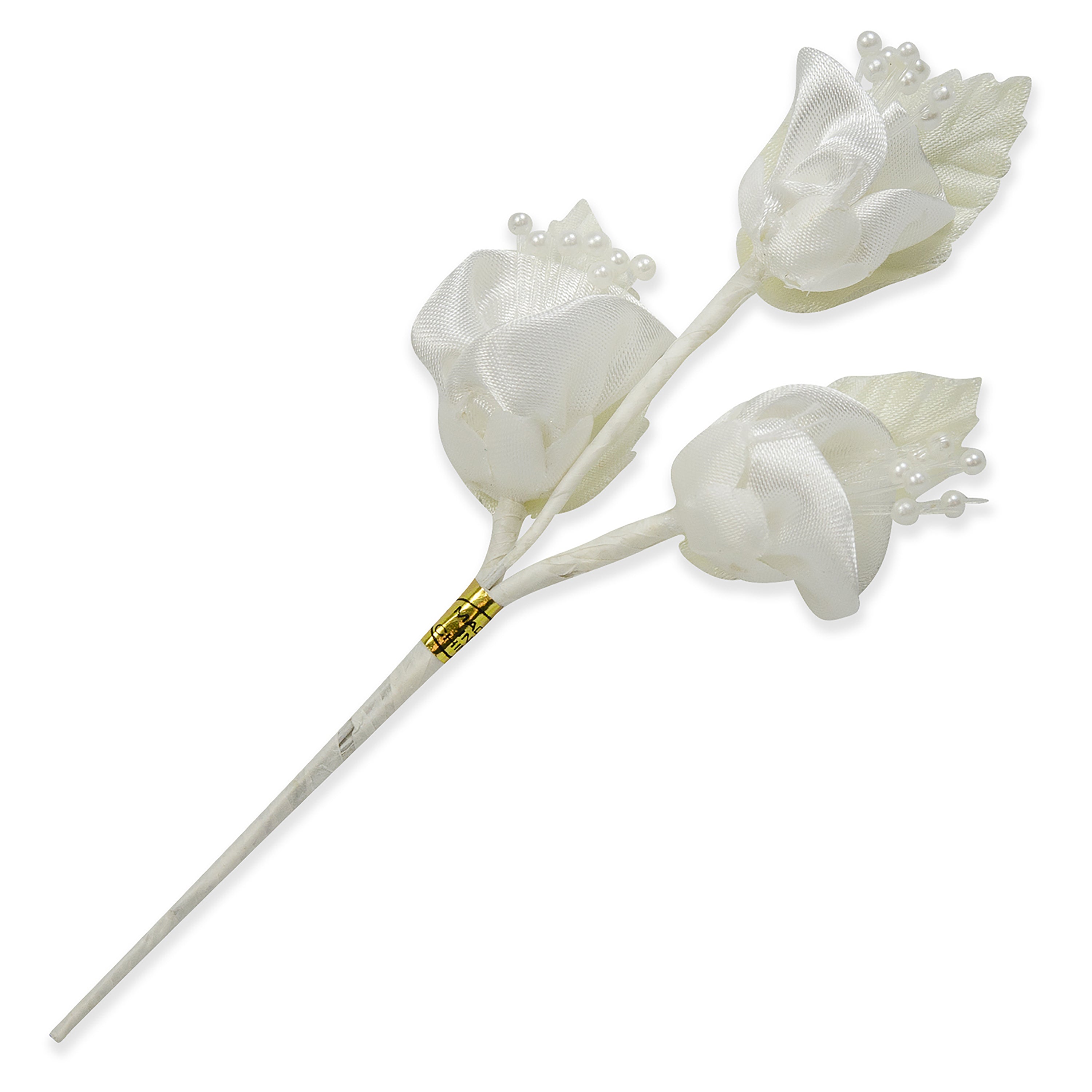 Vintage Bridal Satin Trio Rose Stem Ivory
