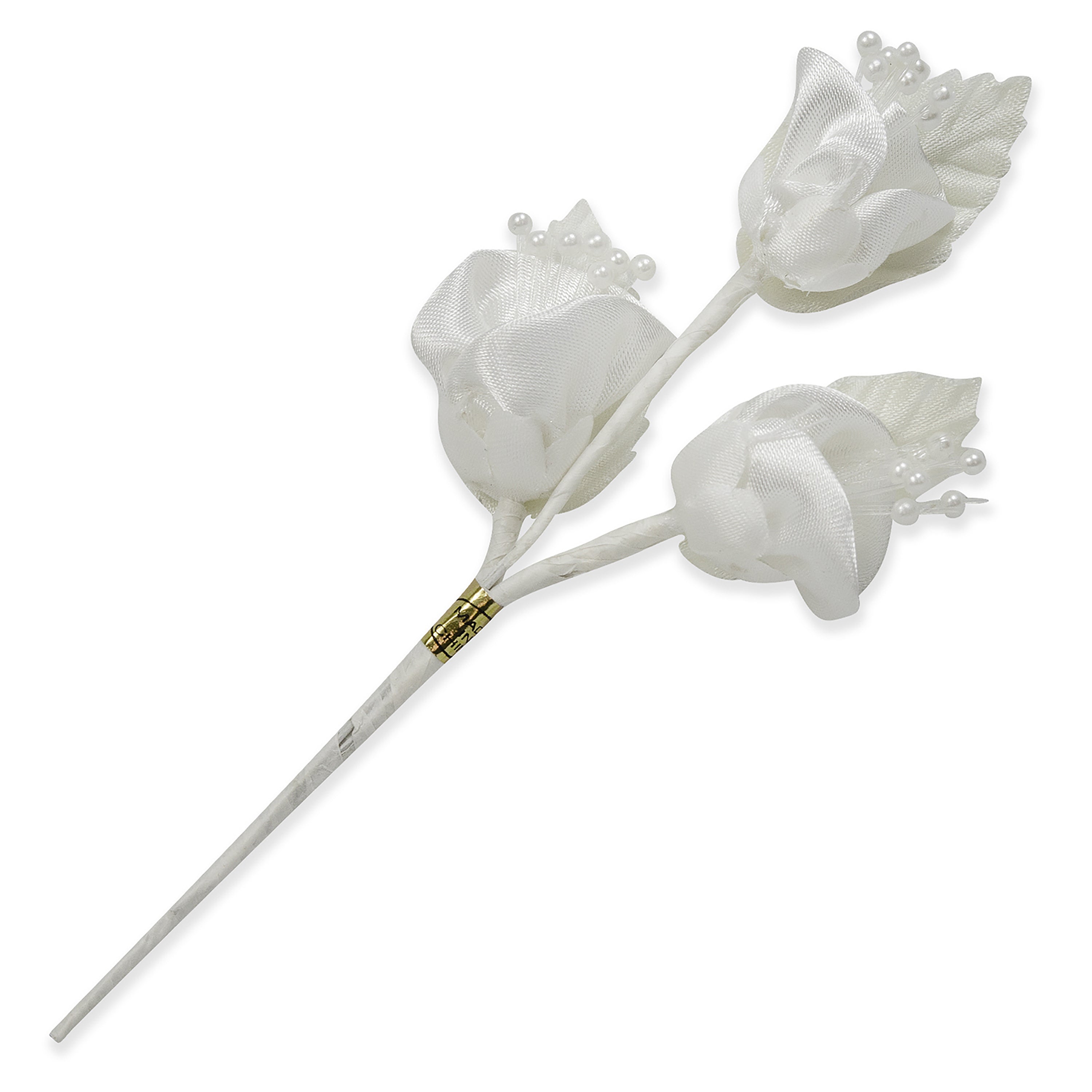 Vintage Bridal Satin Trio Rose Stem White