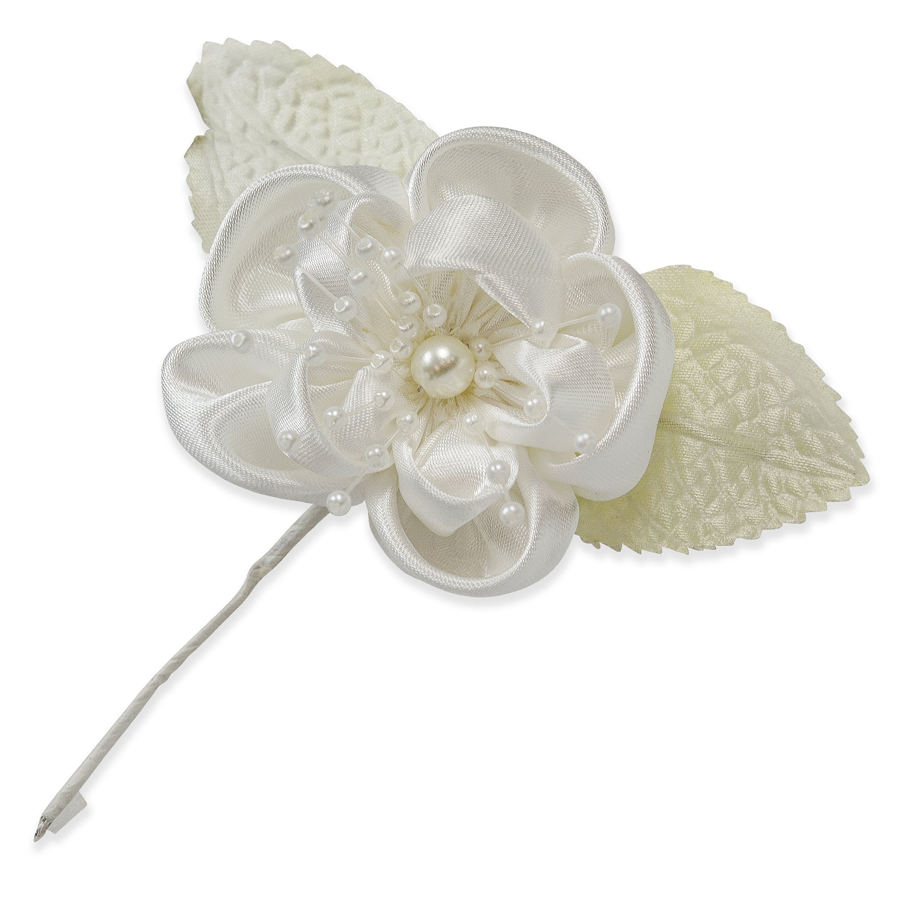 Vintage Bridal Satin Single Rose with Leaves Stem Default Title Bridal