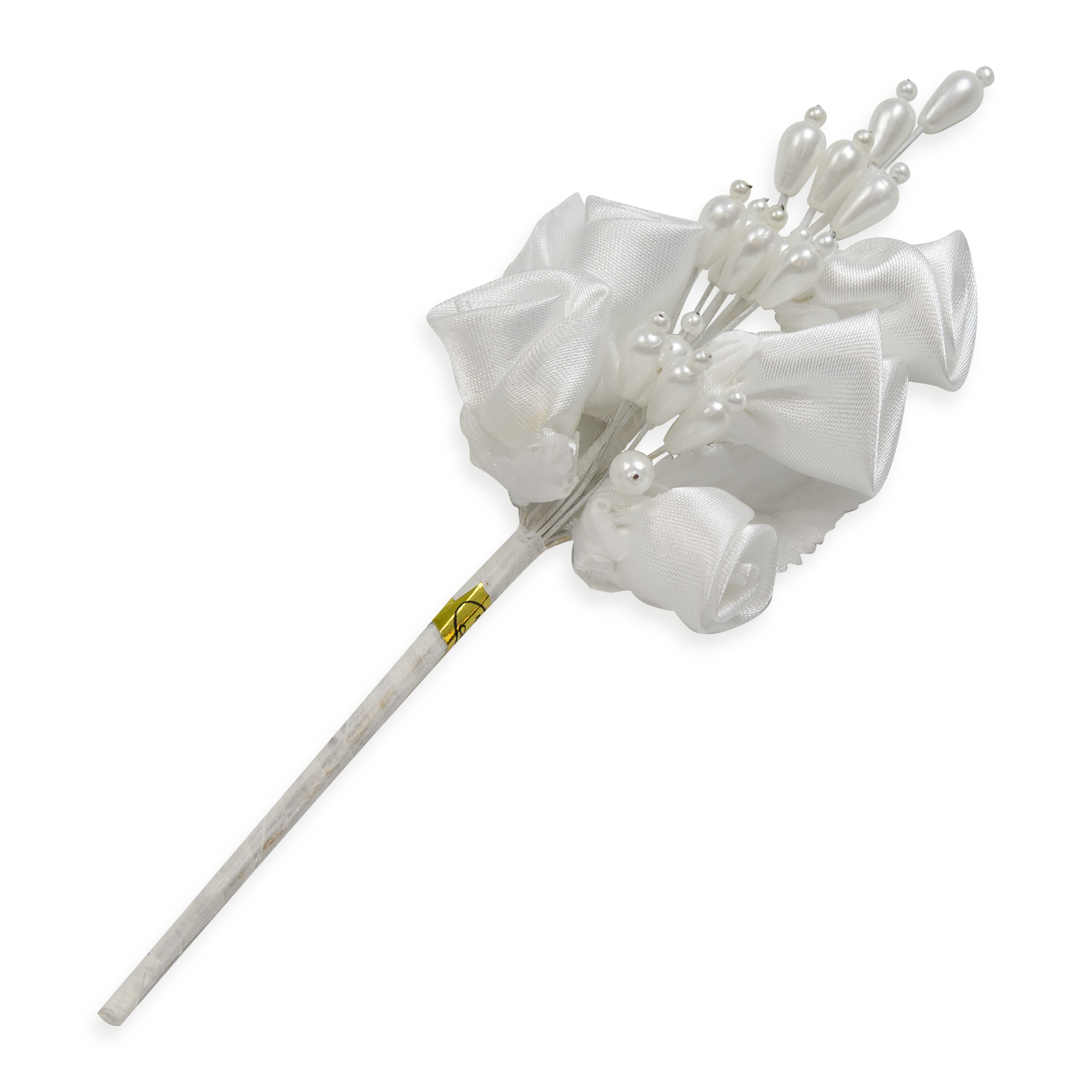 Vintage Satin Rosebud and Pearl Stem - White