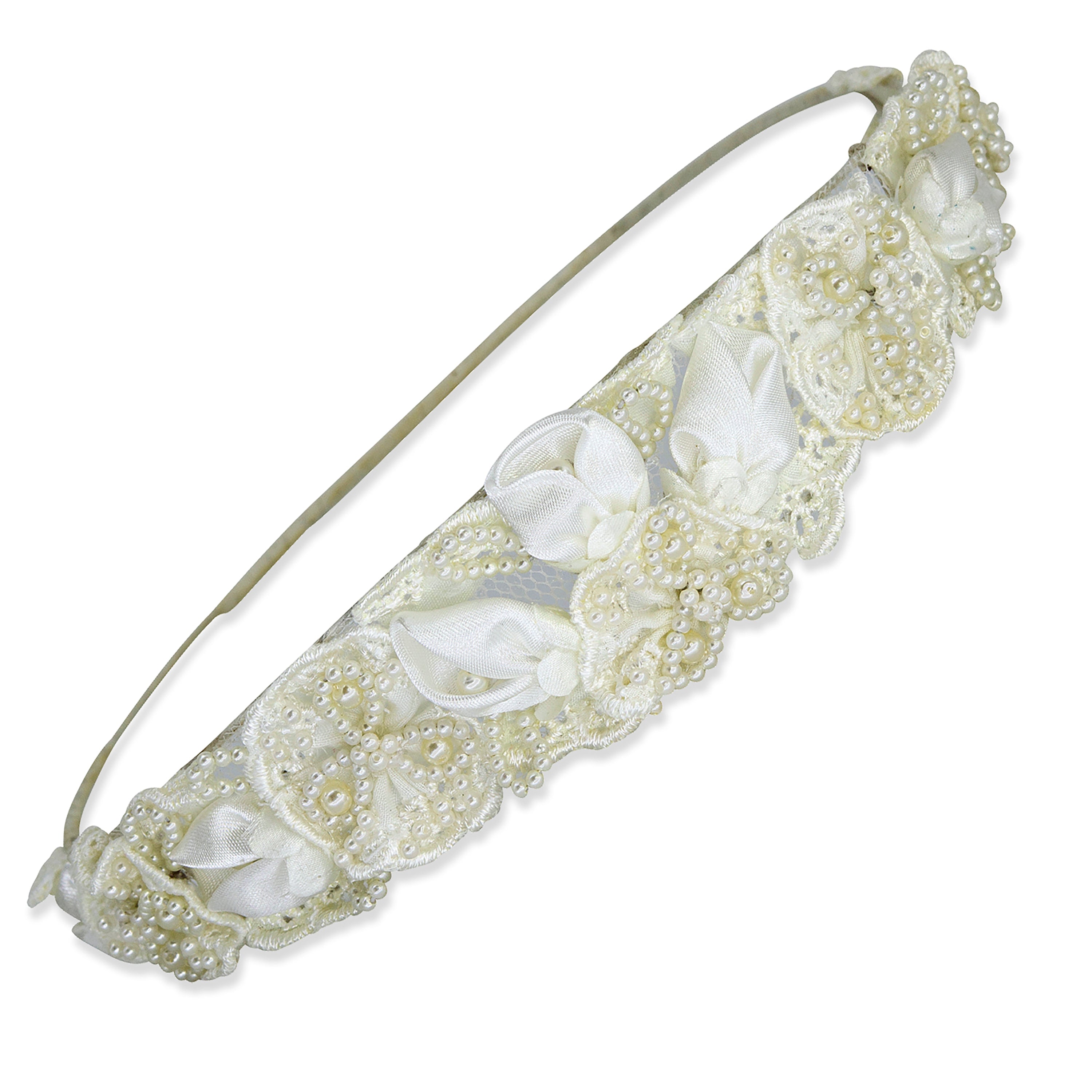 Vintage Bridal Lace and Pearl Crown Head Piece - Ivory Bridal