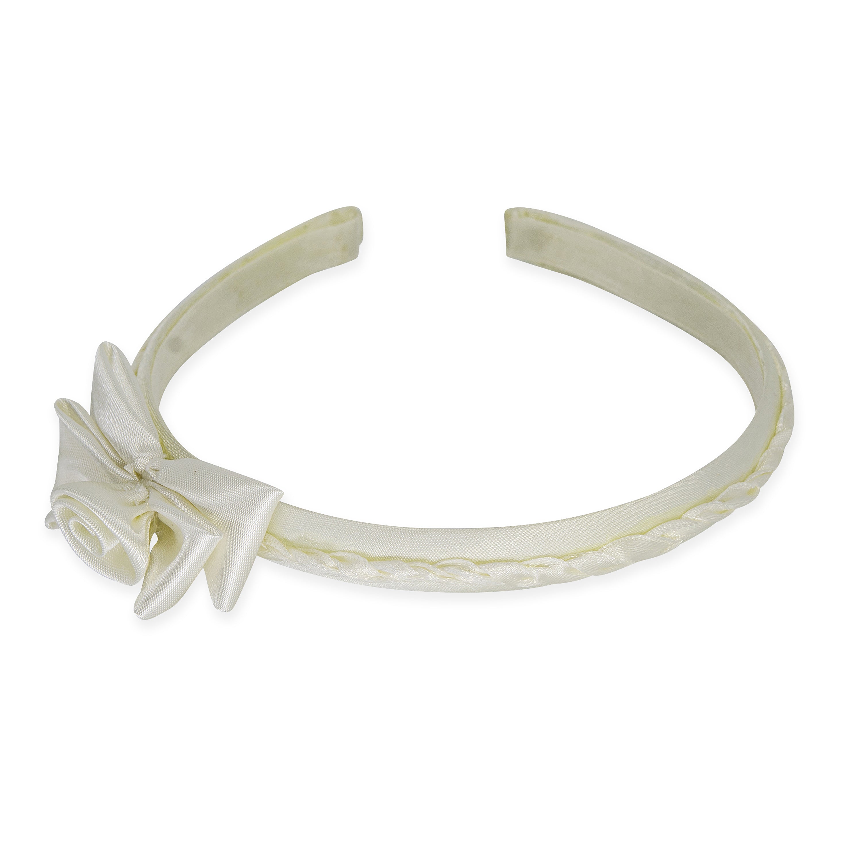 Vintage Bridal Satin with Rose Bow Head Band - Ivory Floral Components