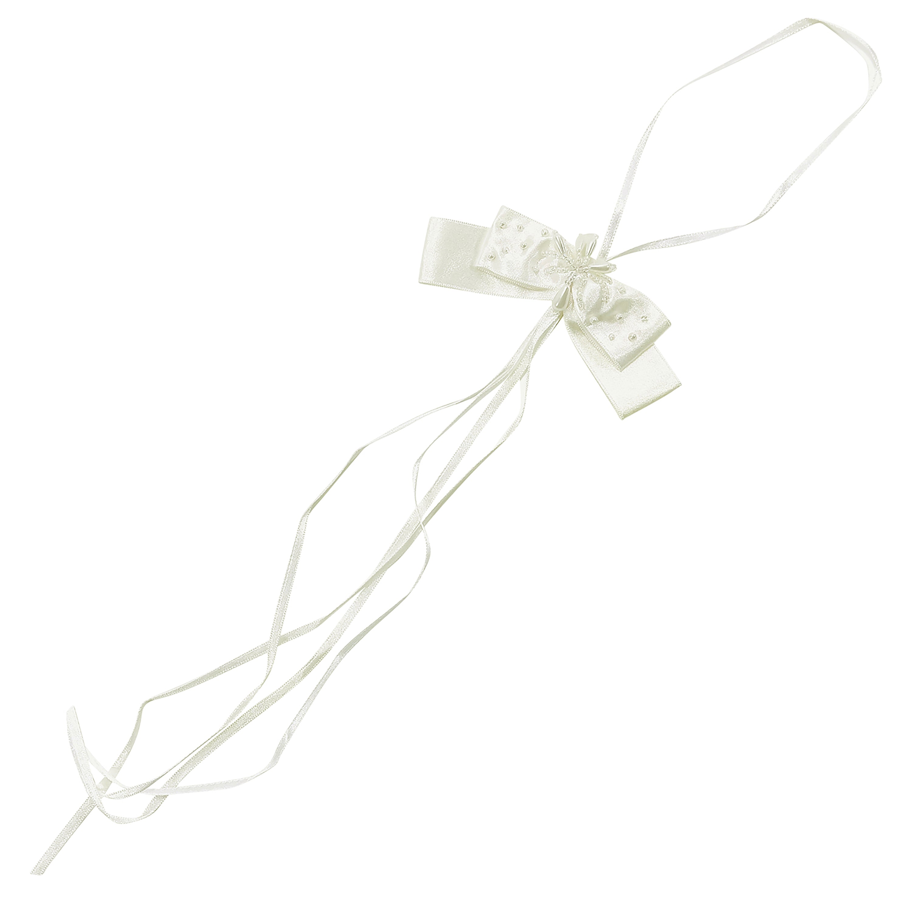 Vintage Bridal Satin Bow with Streamers and Pearls Applique Ivory Floral Components