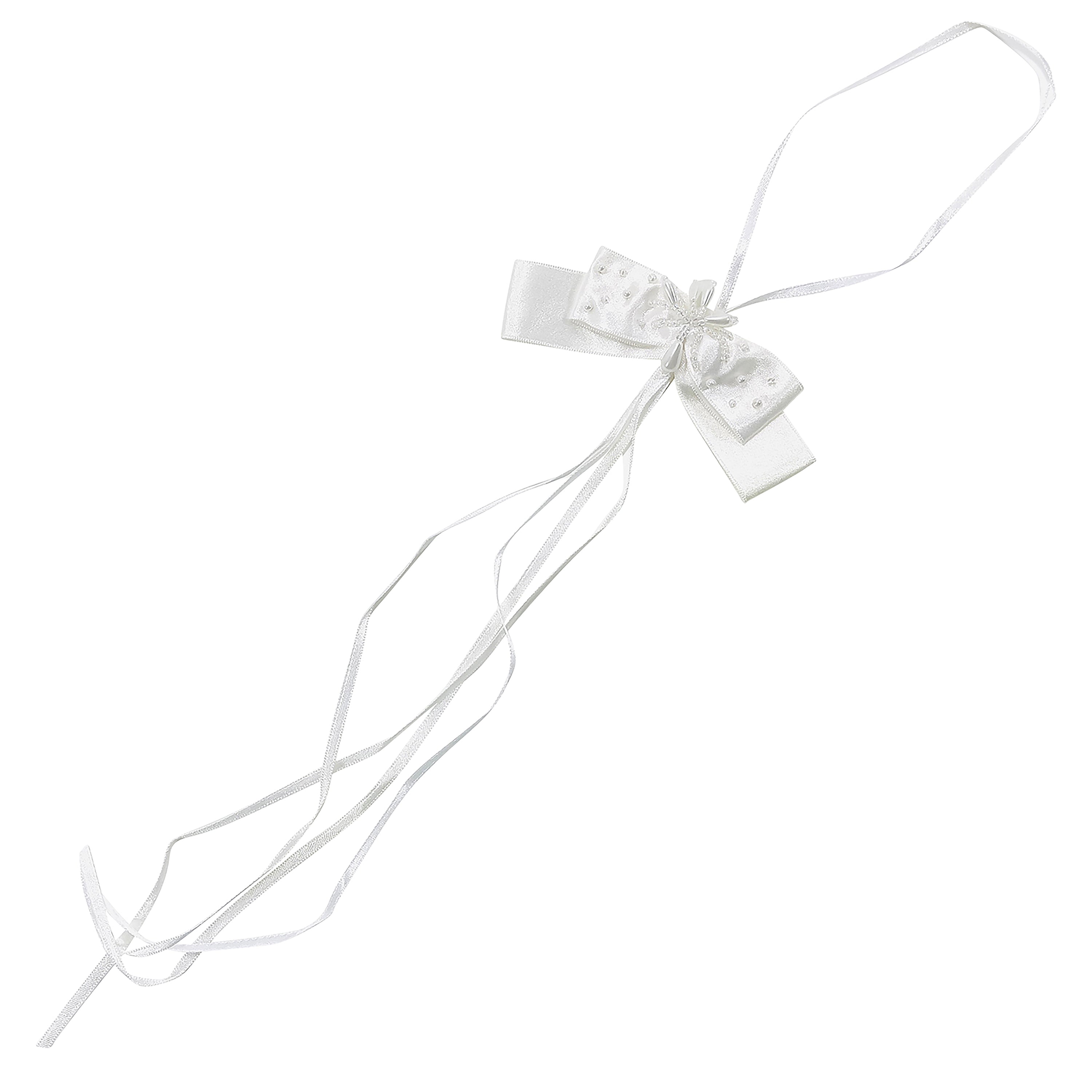 Vintage Bridal Satin Bow with Streamers and Pearls Applique White Floral Components
