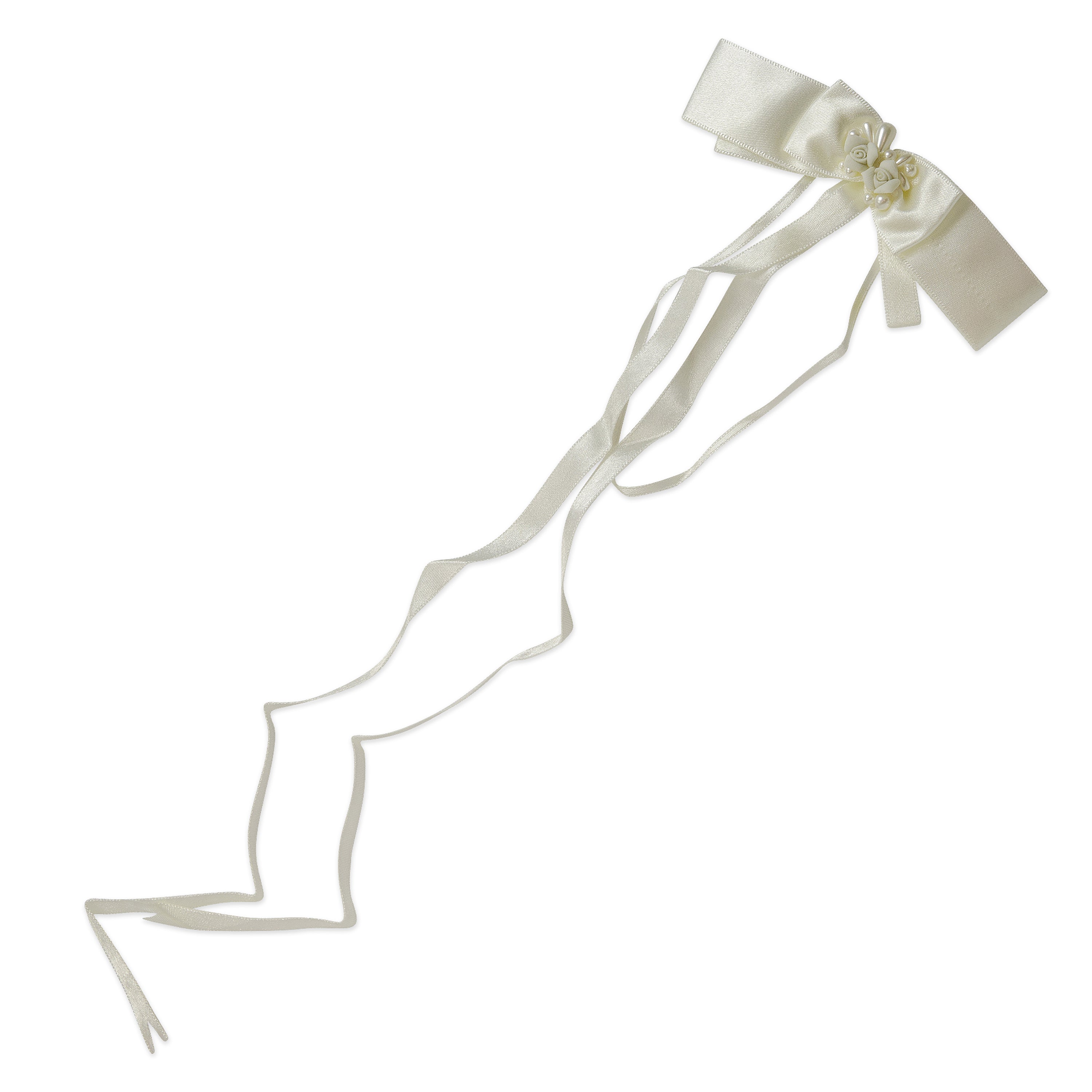 Vintage Bridal Satin Bow with Streamers Applique - Ivory Bridal