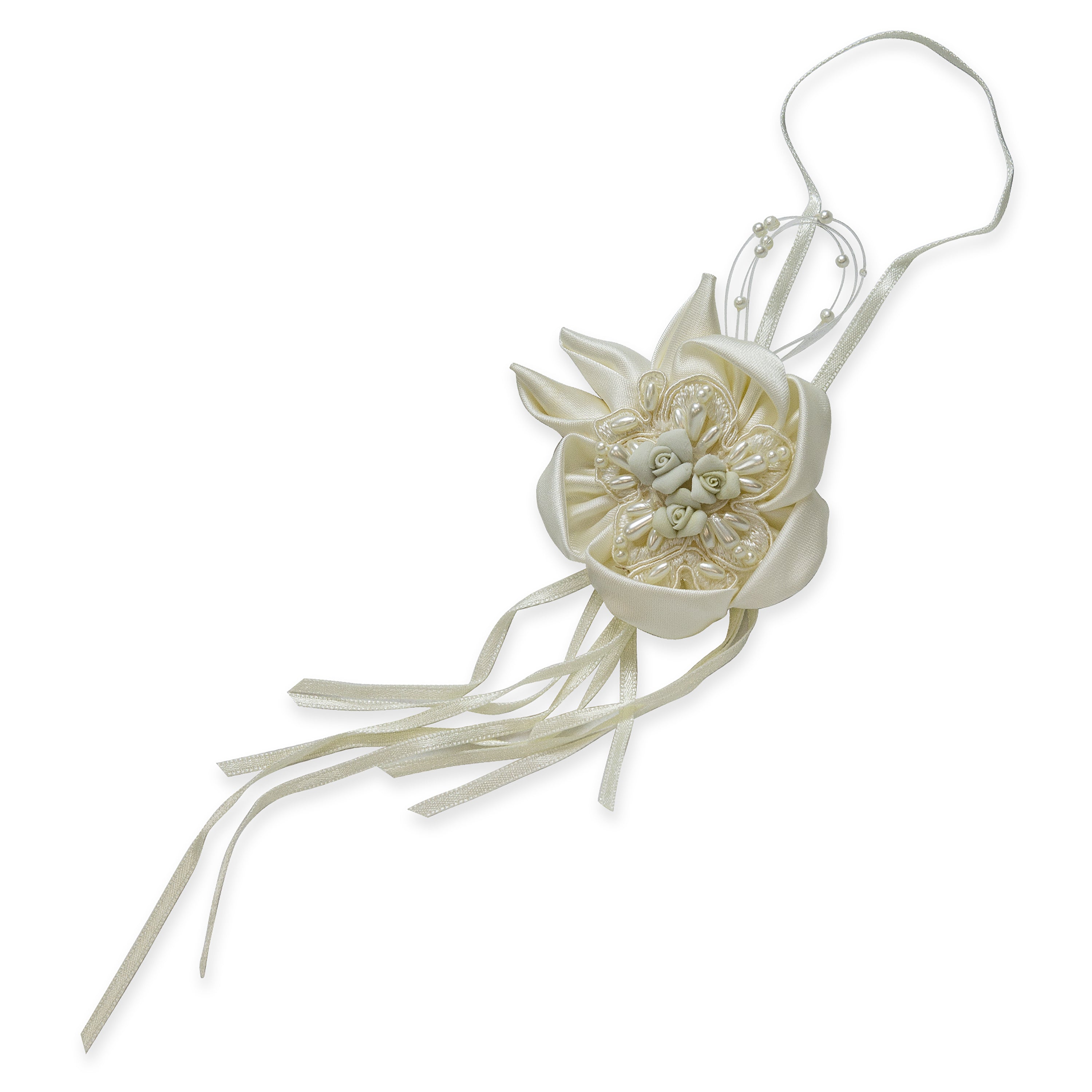 Vintage Satin Flower Ornament Applique - Ivory Floral Components