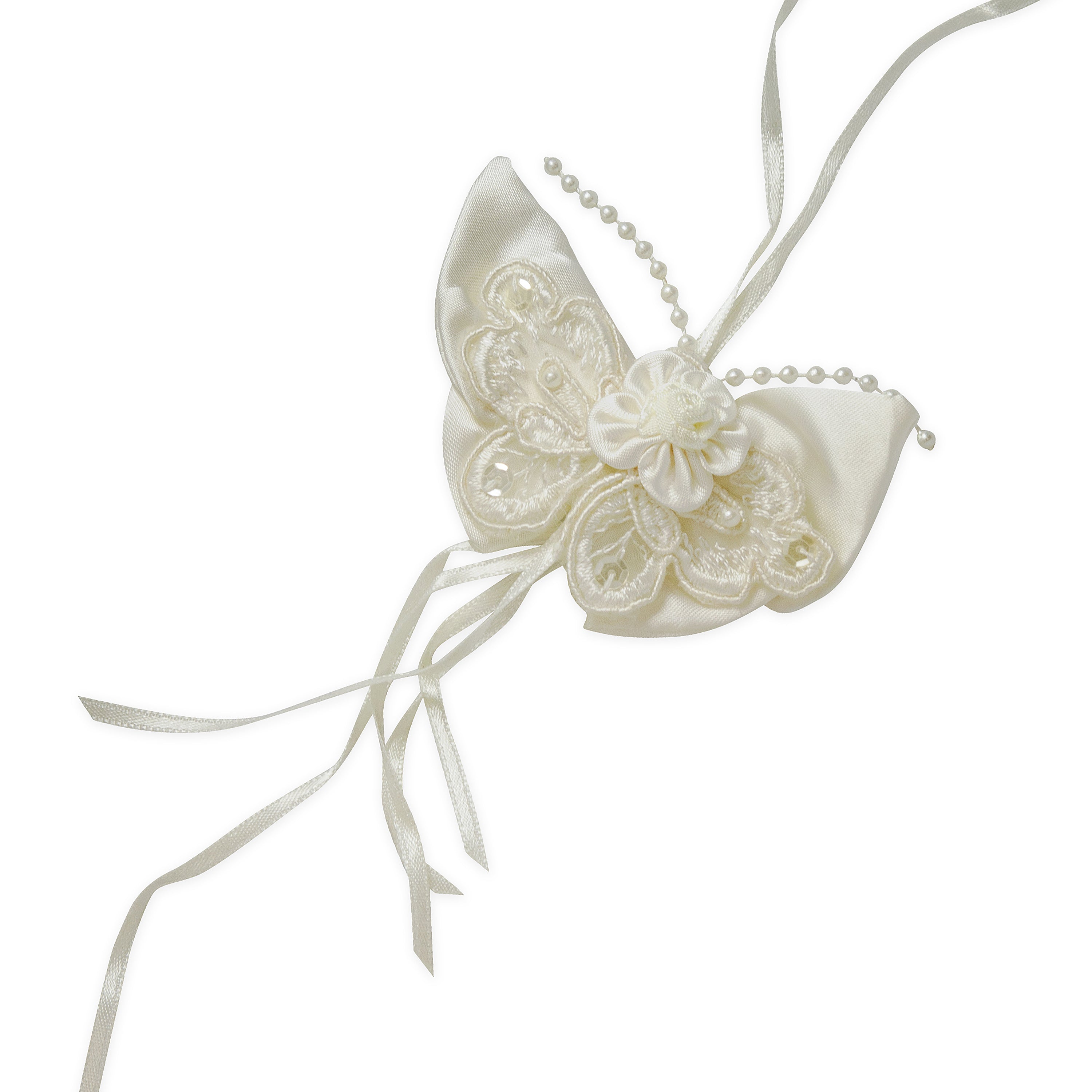 Vintage Bridal Satin Flower Ornament Applique - Ivory Floral Components