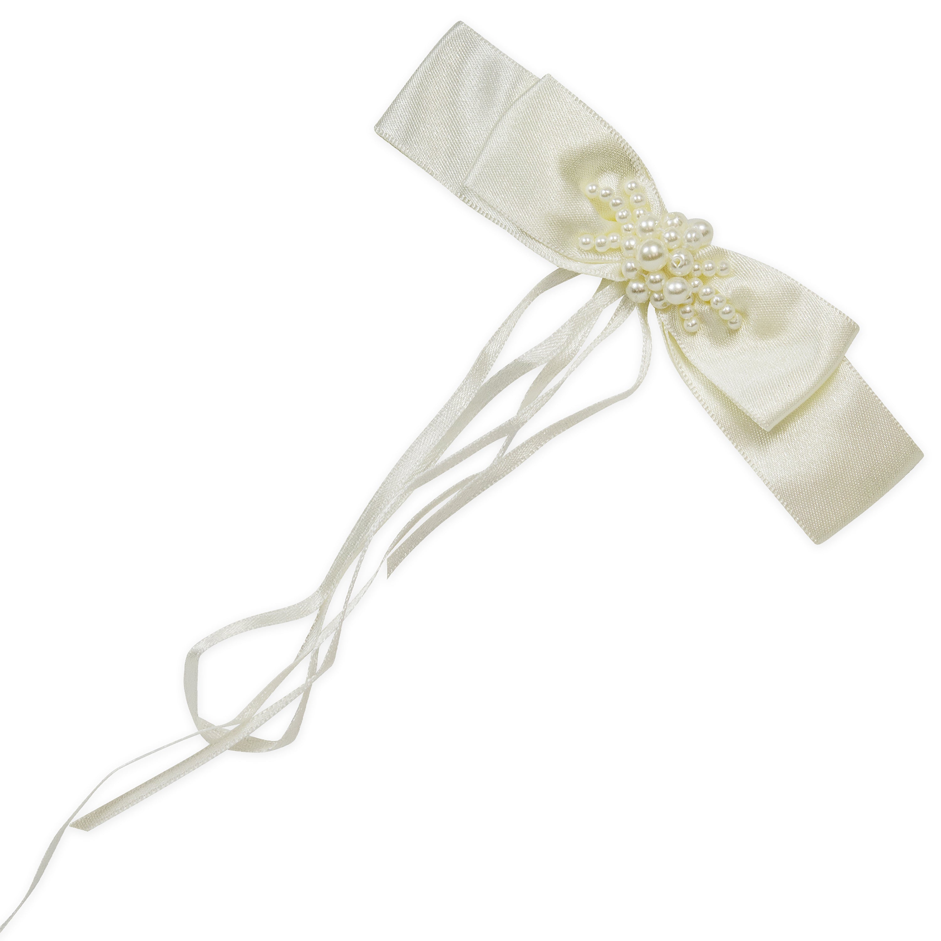Vintage Bridal Satin Bow with Pearls Applique Ivory Bridal