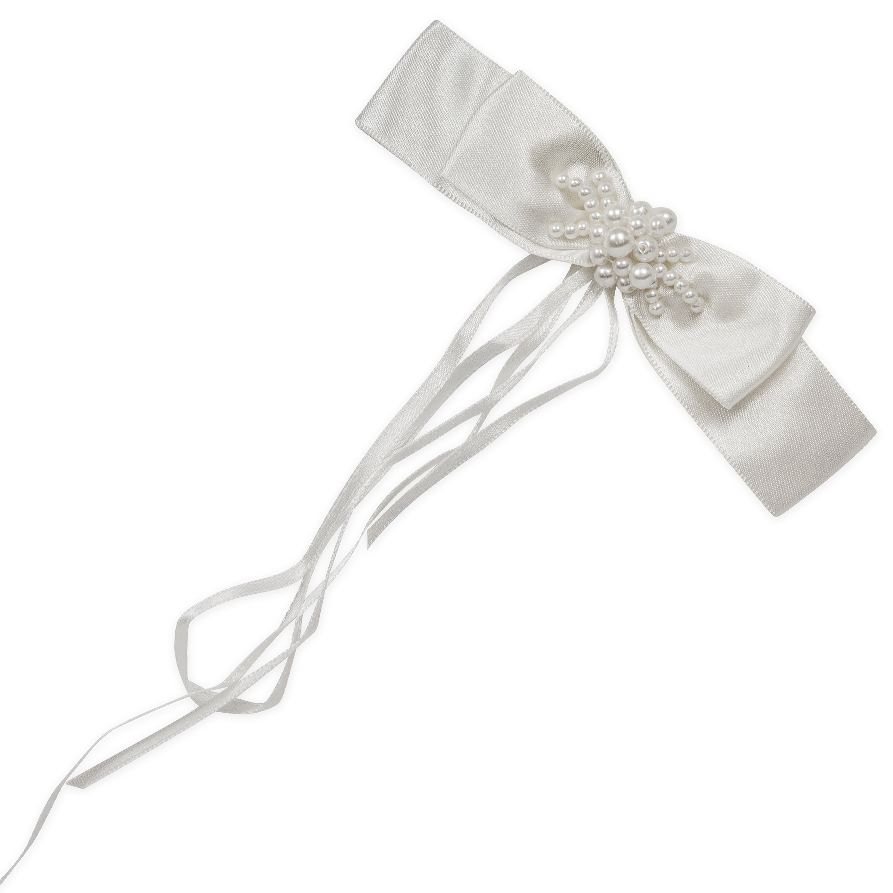 Vintage Bridal Satin Bow with Pearls Applique White Bridal