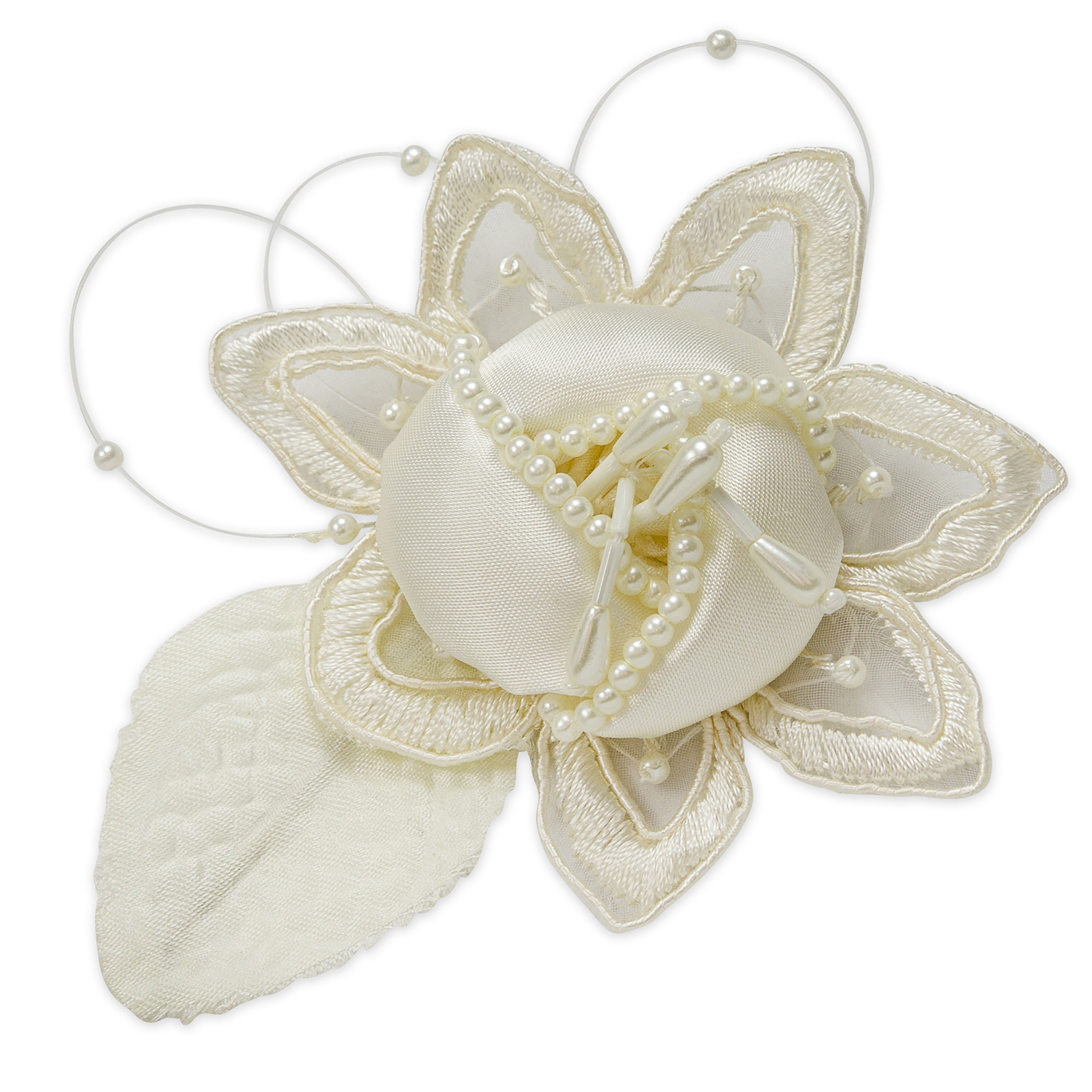 Vintage Satin Flower Ornament Applique Ivory Bridal