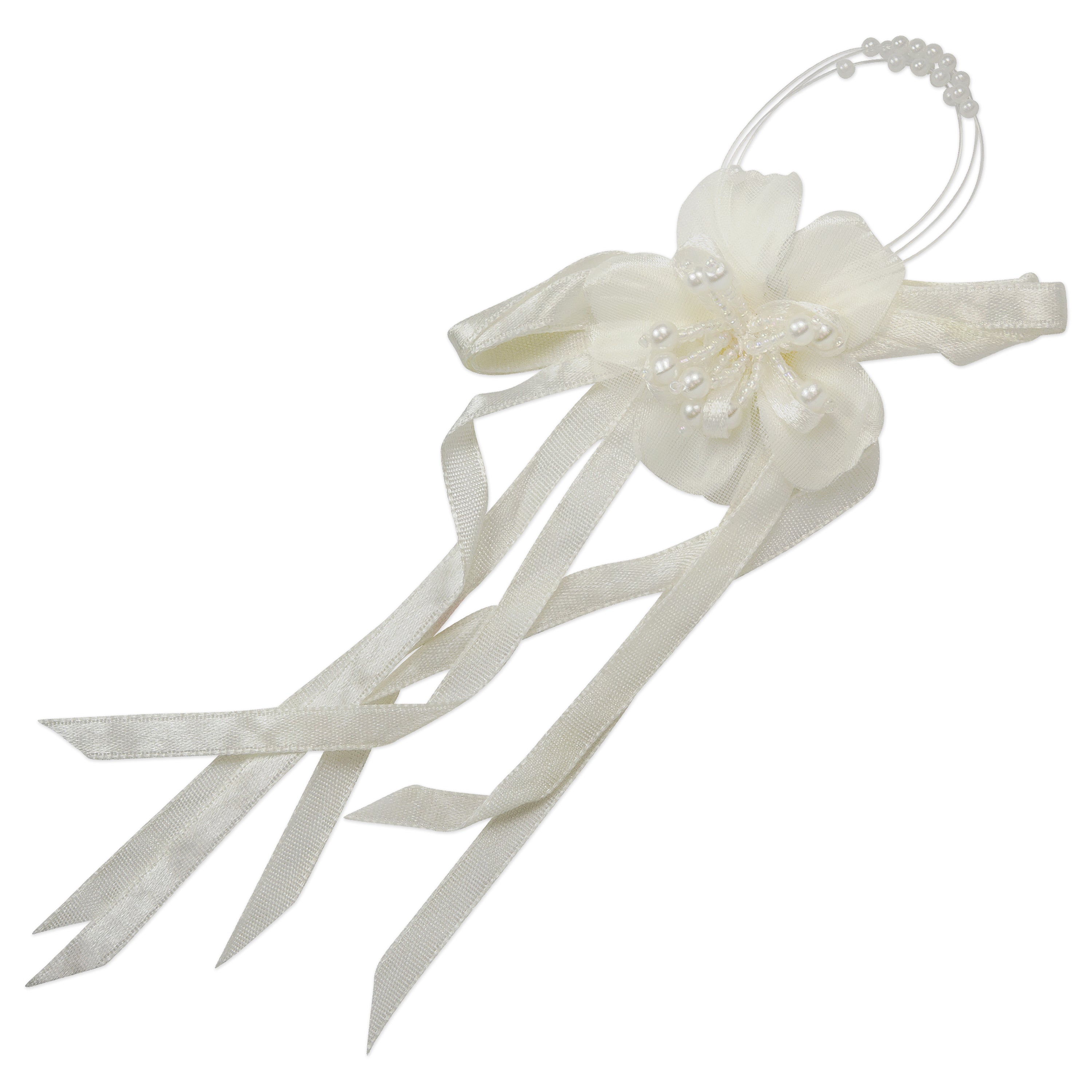 Vintage Satin Flower with Bow Ornament Applique Ivory Bridal