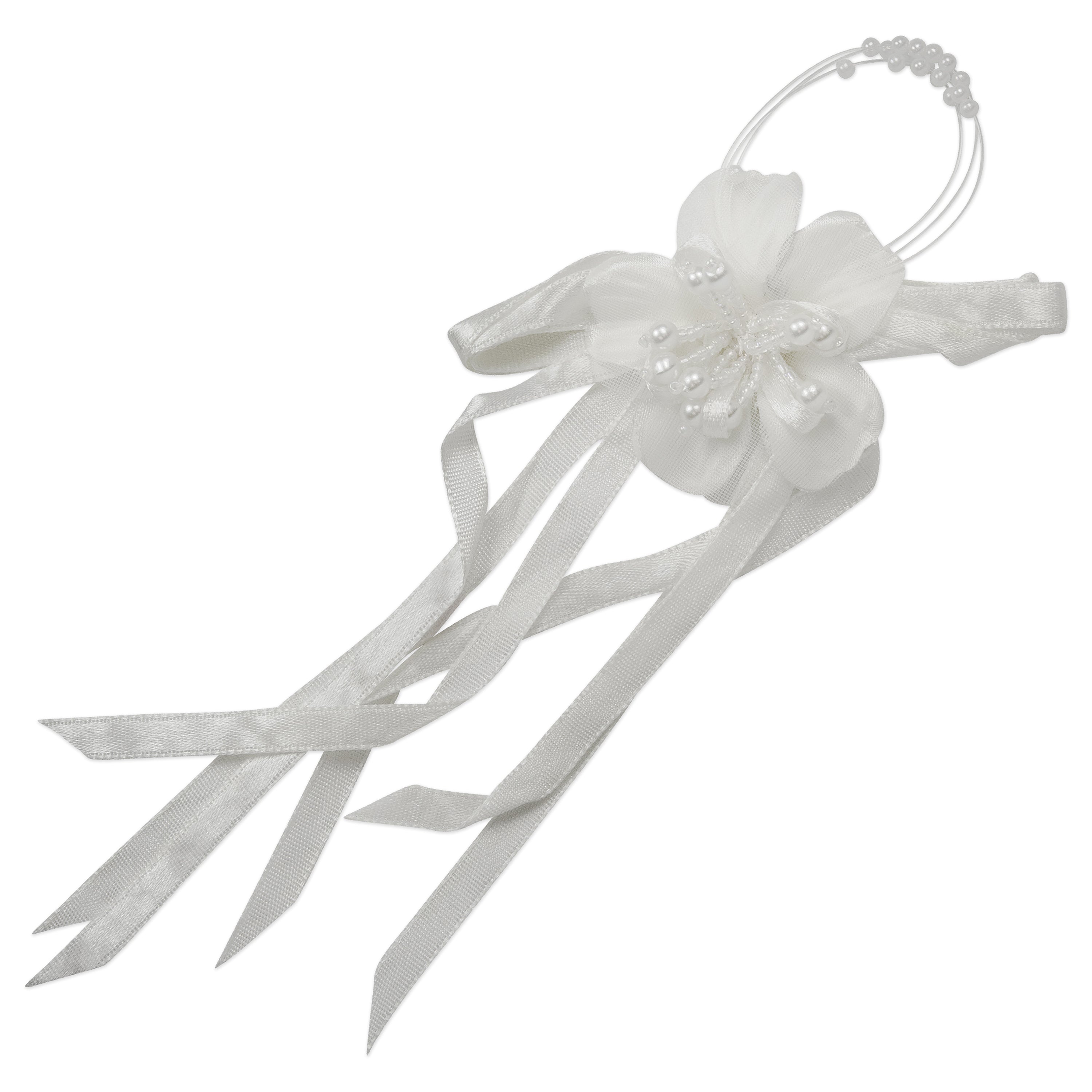 Vintage Satin Flower with Bow Ornament Applique White Bridal