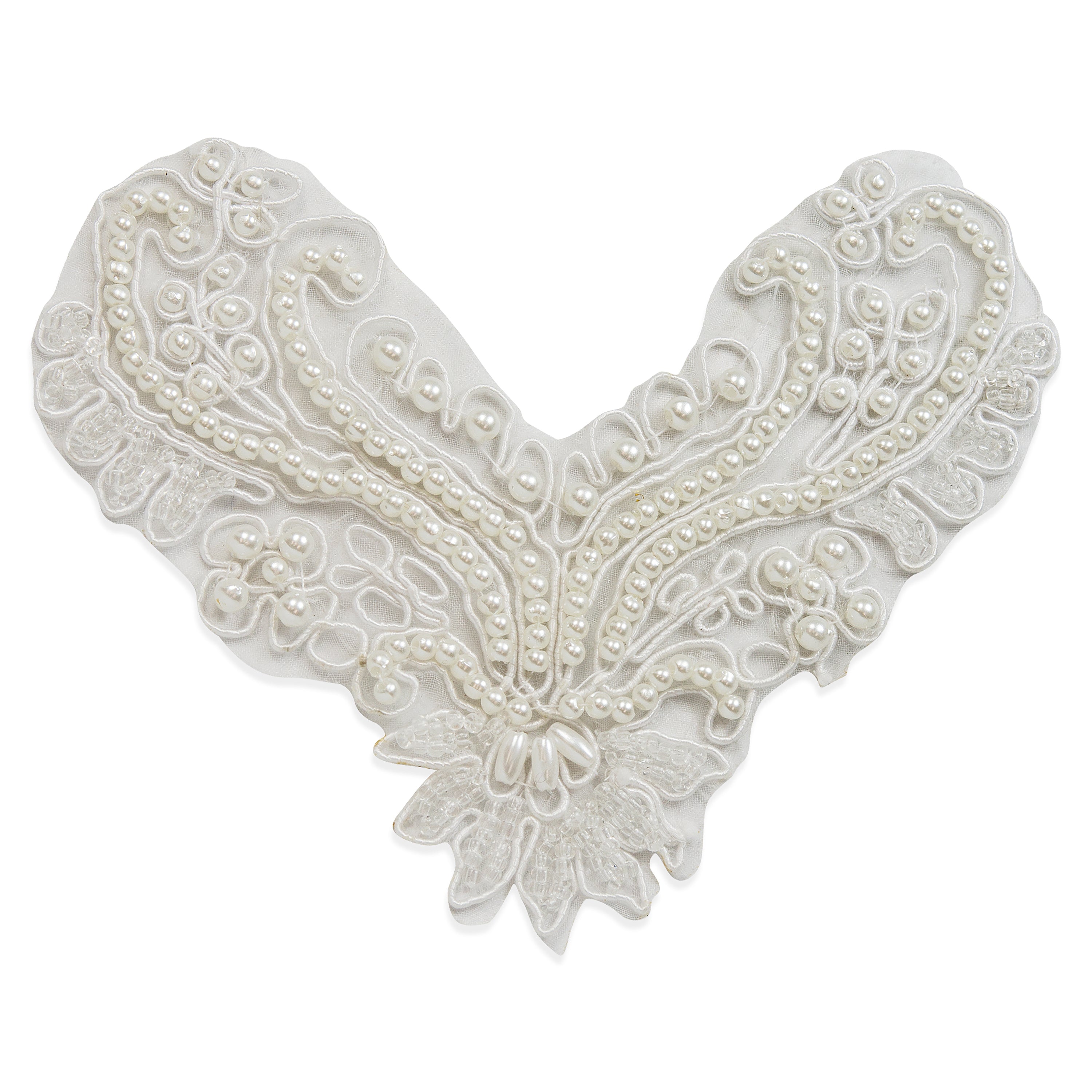 Vintage Pearl Scroll Corner Accent Applique - White