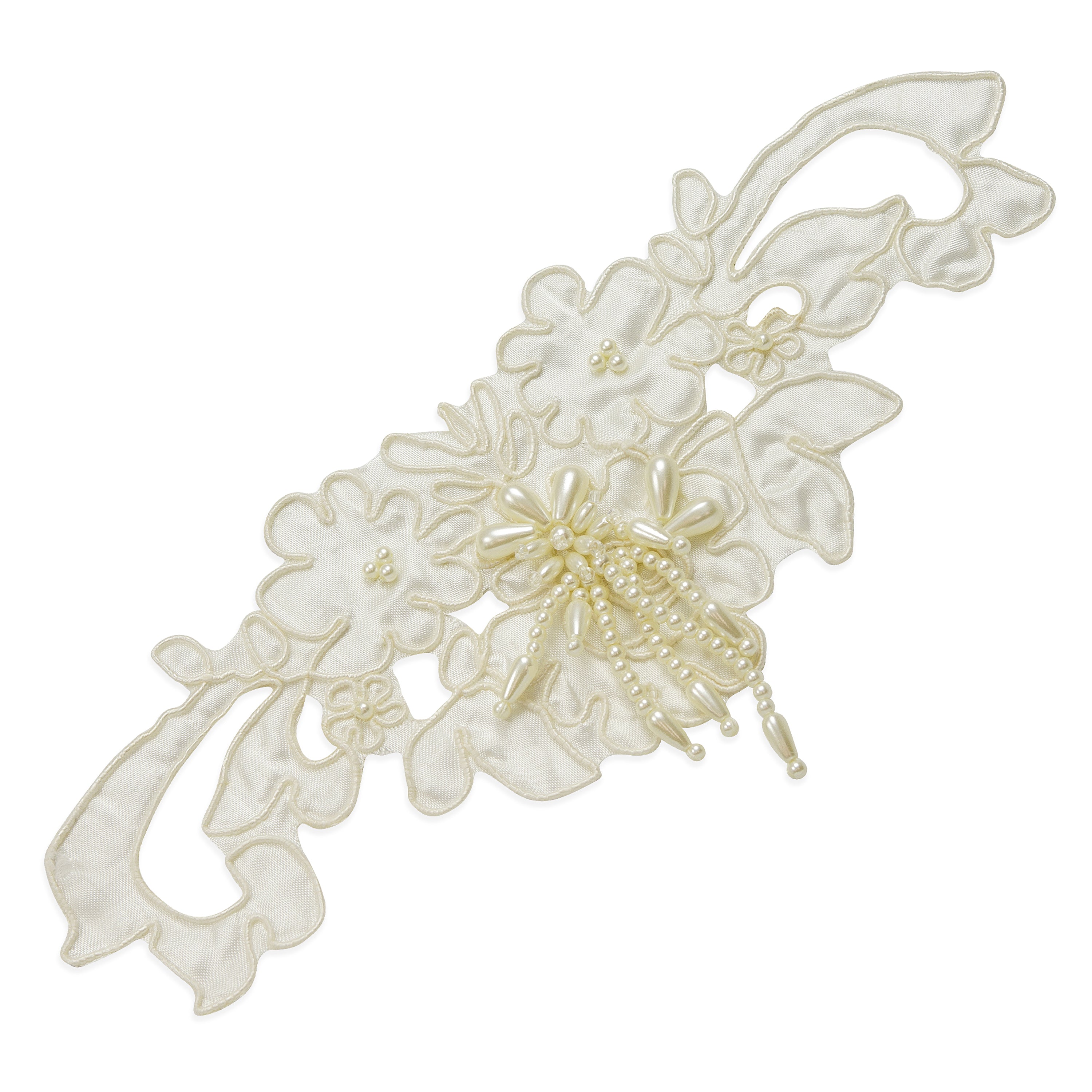 Vintage Bridal Lace with Pearls Applique Ivory Bridal