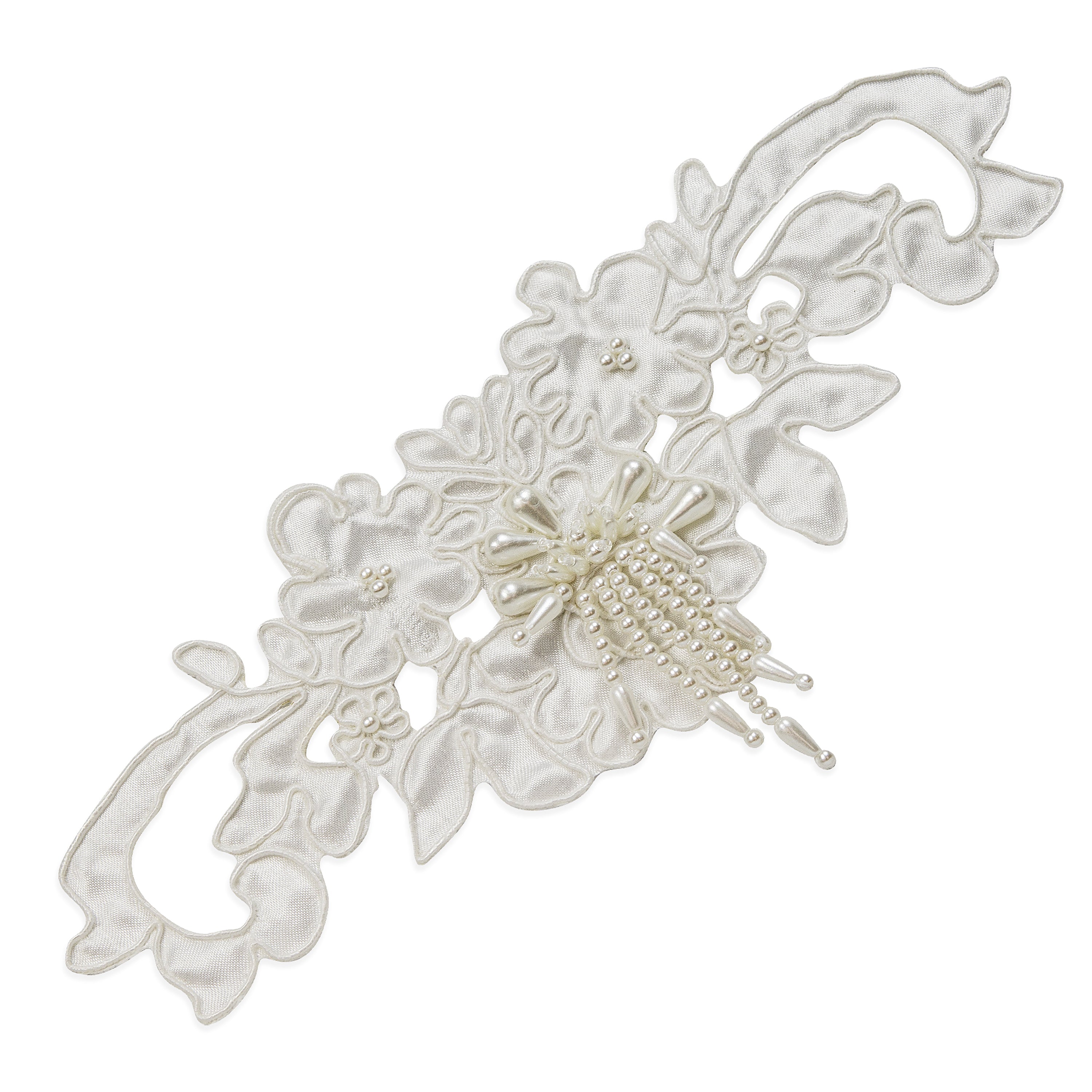 Vintage Bridal Lace with Pearls Applique White Bridal