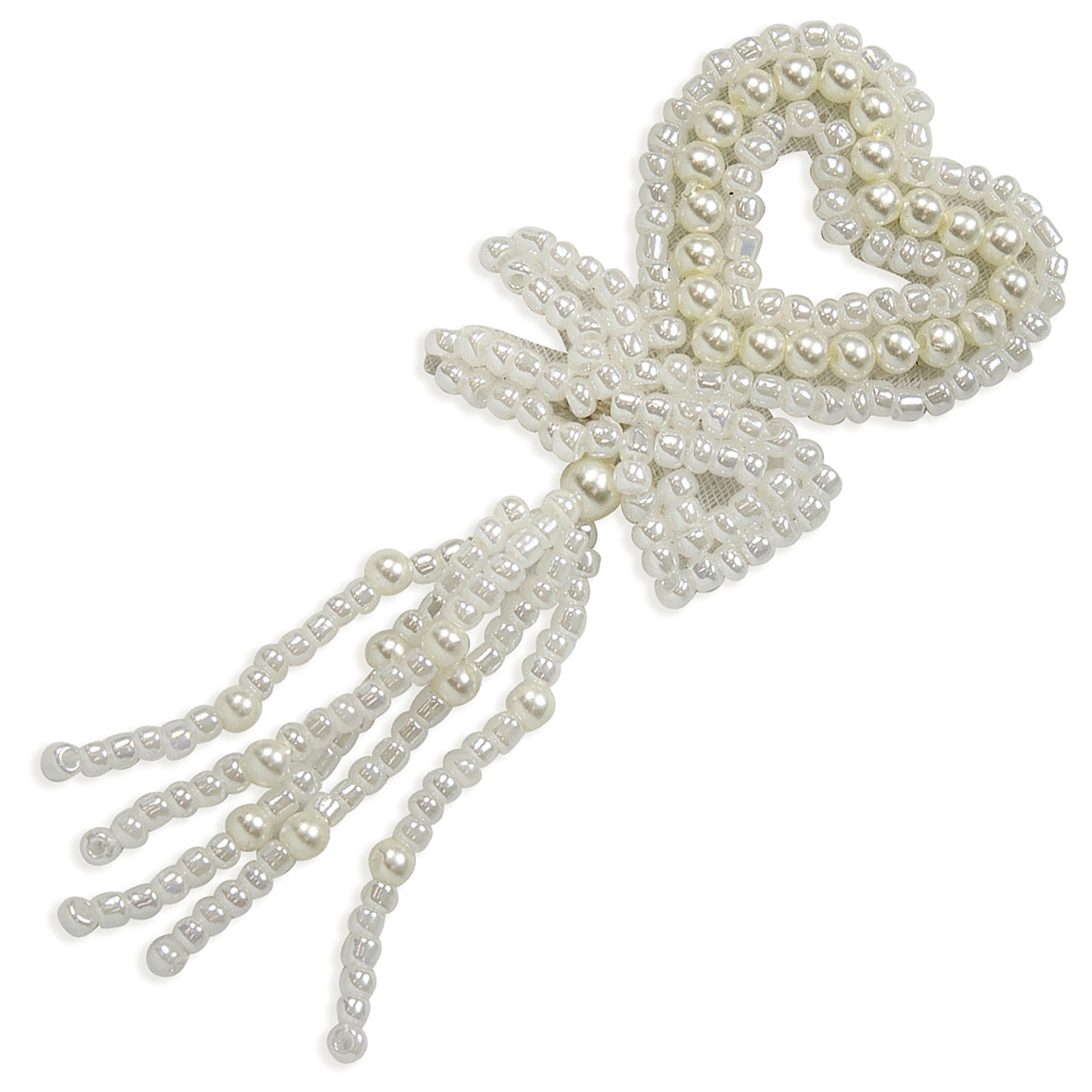 Vintage Bridal Pearl Heart with Fringe Applique - White Bridal