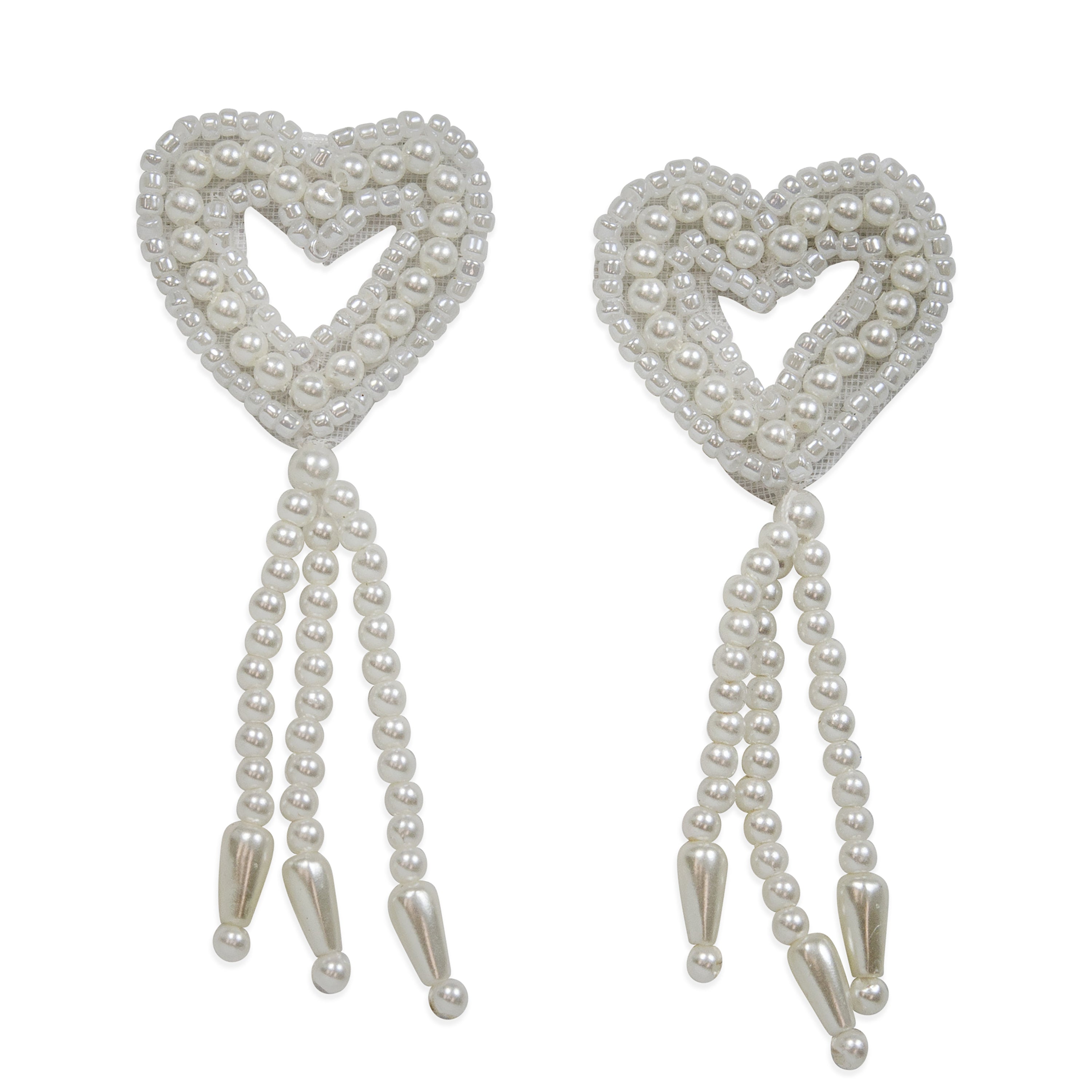 Vintage Dangling Pearl Heart Applique (Pack of 2) - White