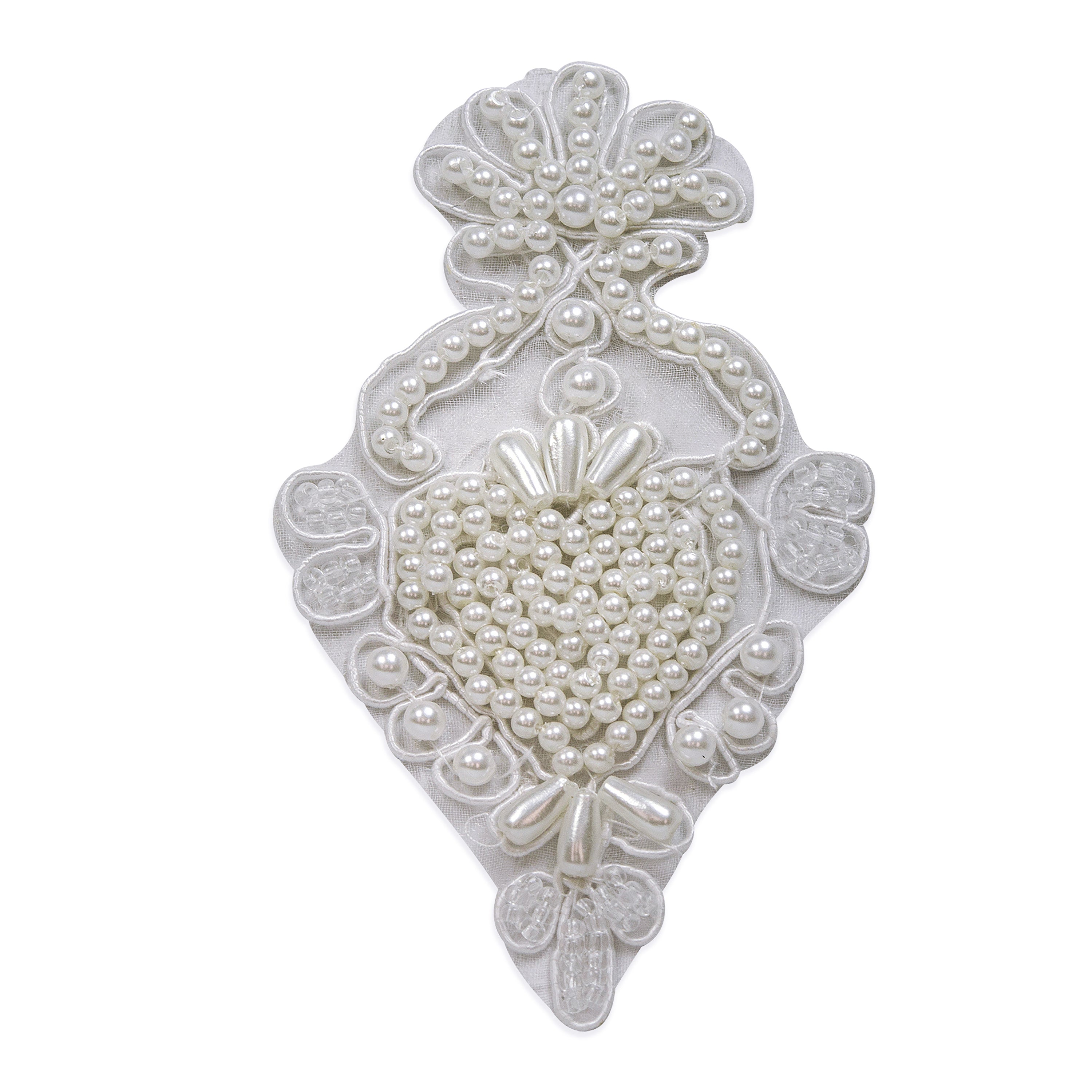 Vintage Bridal Pearl Heart Lace Vase Applique - White Bridal
