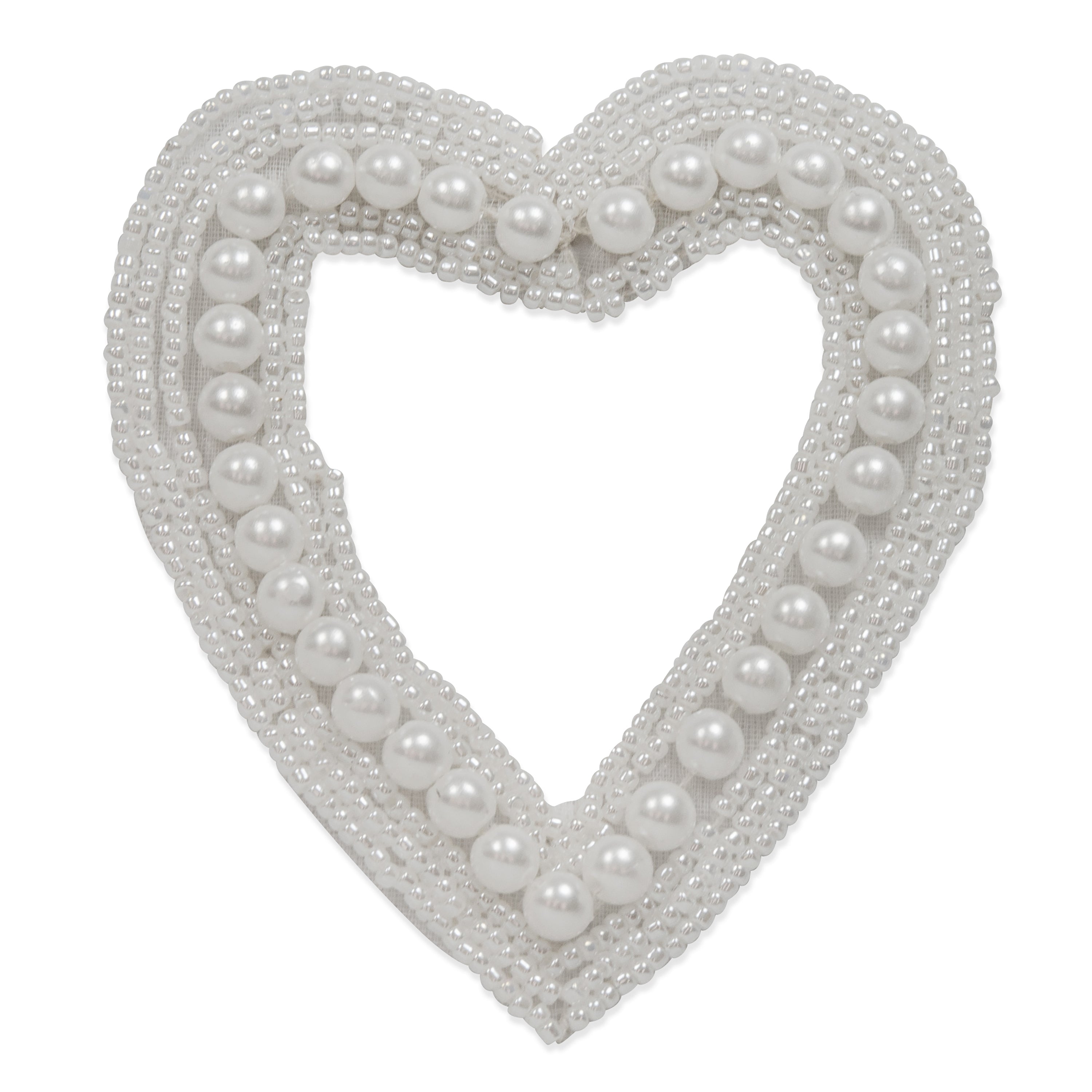 Vintage Bridal Pearl Open Heart Applique - White