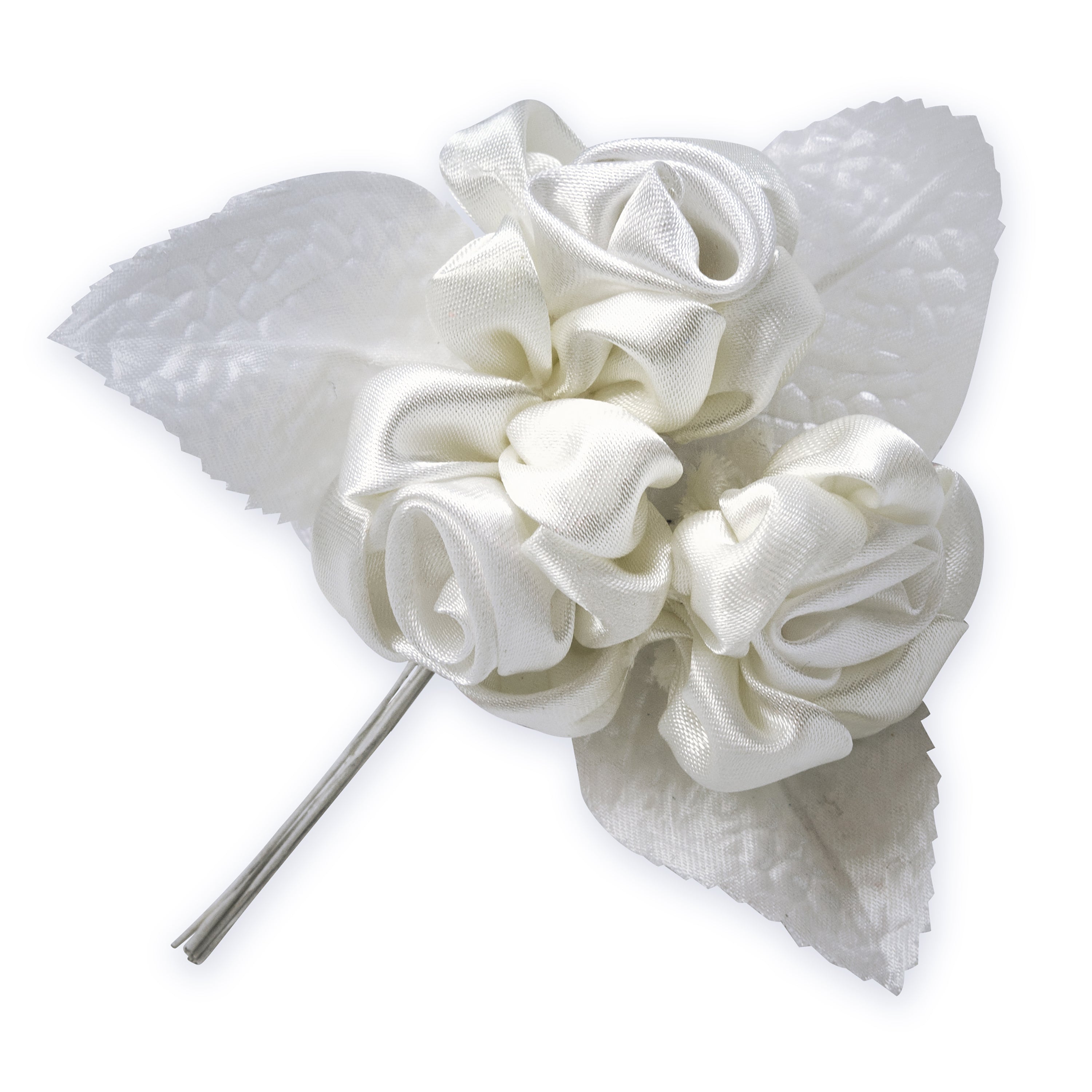 Vintage Bridal Satin Roses with Leaves Stem White Floral Components