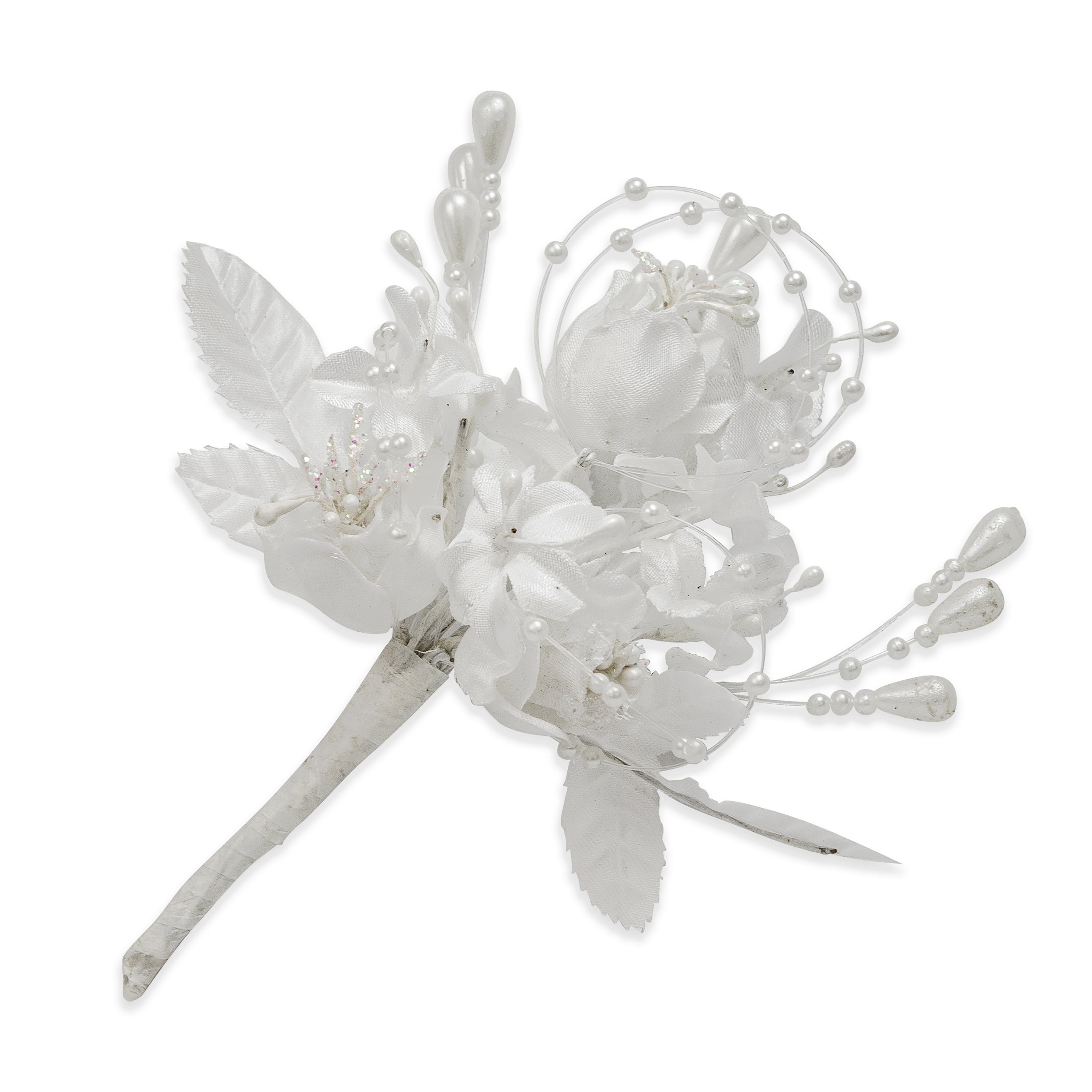 Vintage Flower with Pearls Spray - White