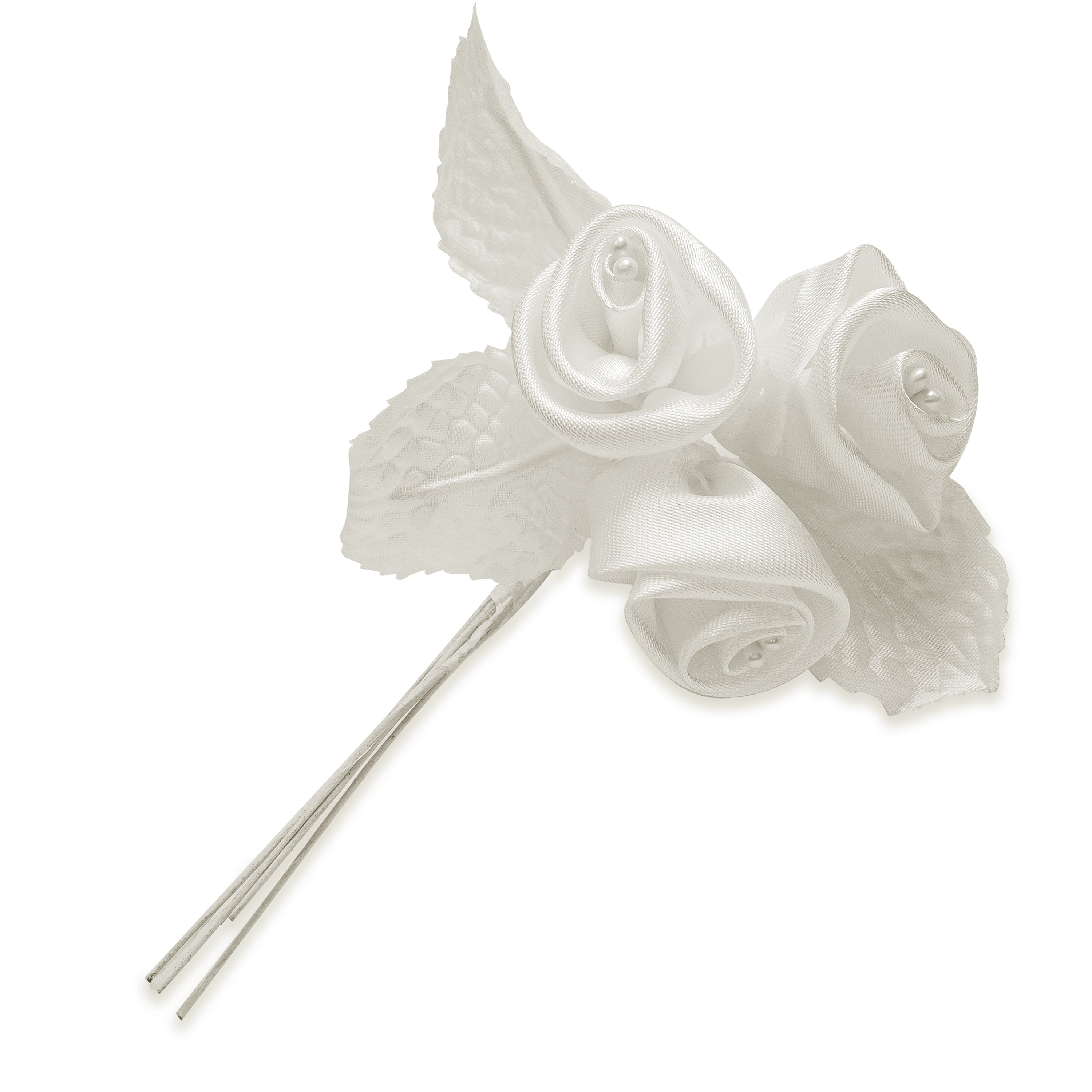 Vintage Satin Rose Buds with Leaves Stem Floral Components