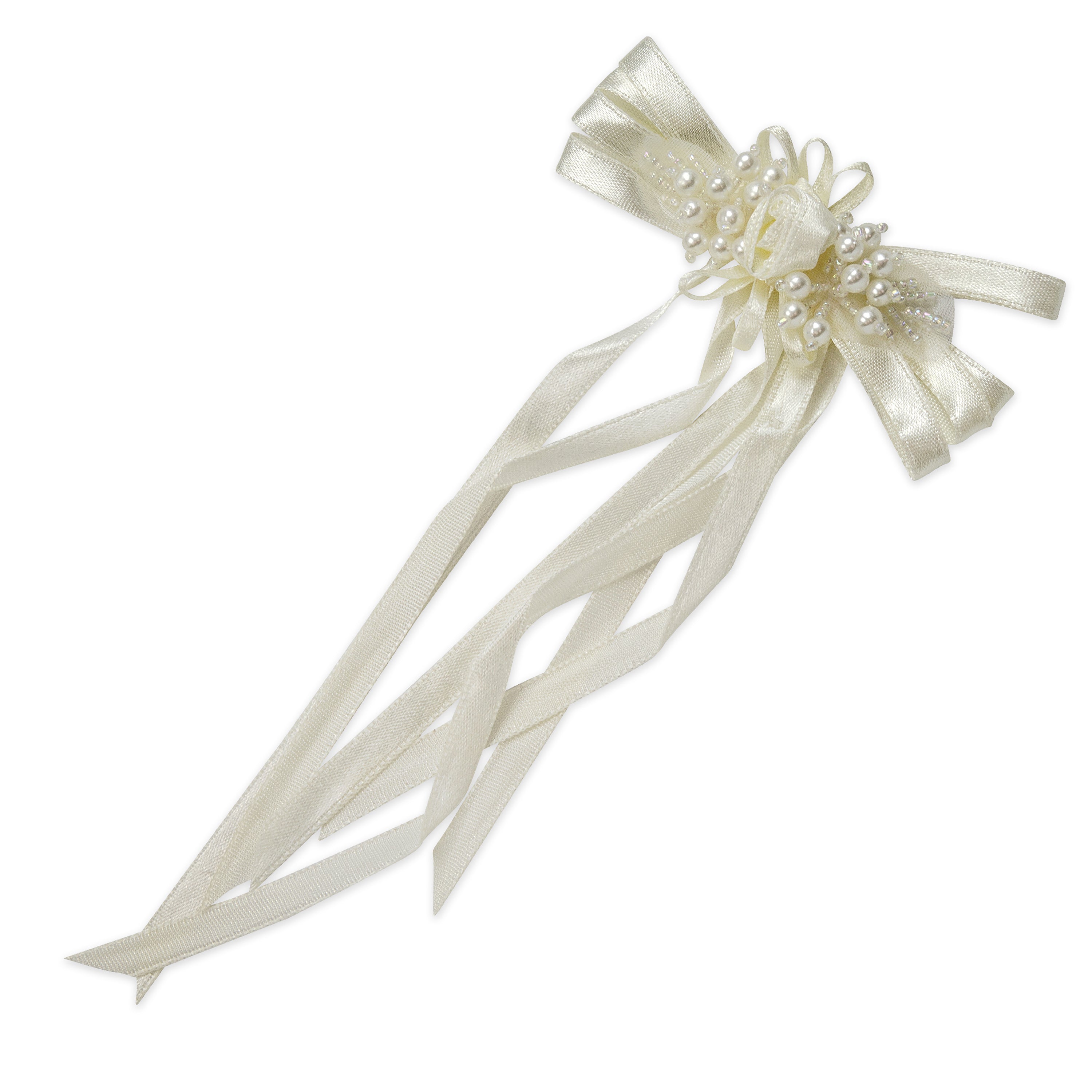 Vintage Beaded Floral Ribbon Bow Applique Ivory Bridal