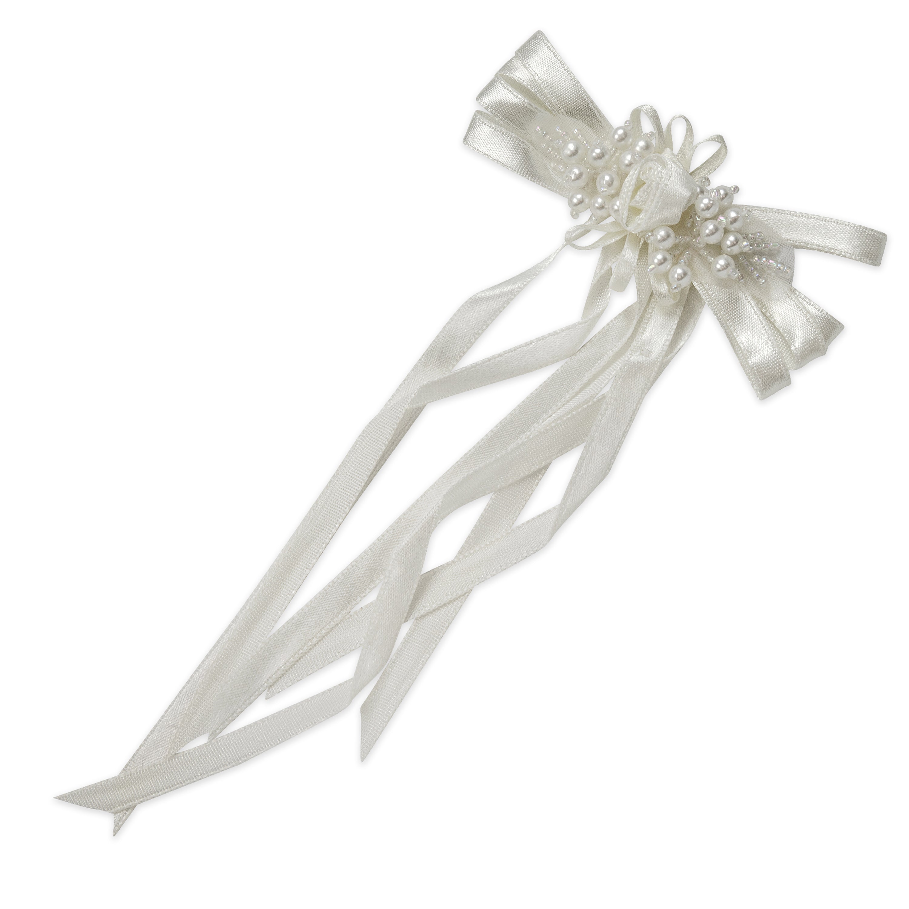 Vintage Beaded Floral Ribbon Bow Applique White Bridal