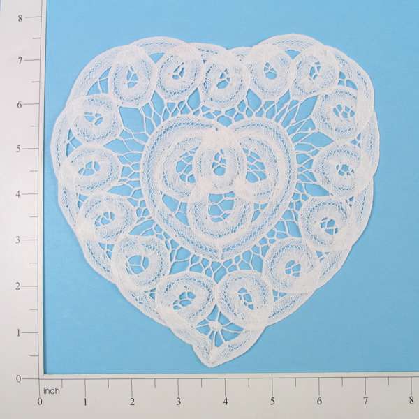 Heart Battenburg Doily Applique/Patch - White - 8" Doilies