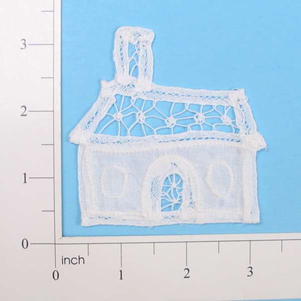 3" x 3" Battenburg Lace Victorian House Applique/Patch - White Lace, Ribbon & Pearl Appliques