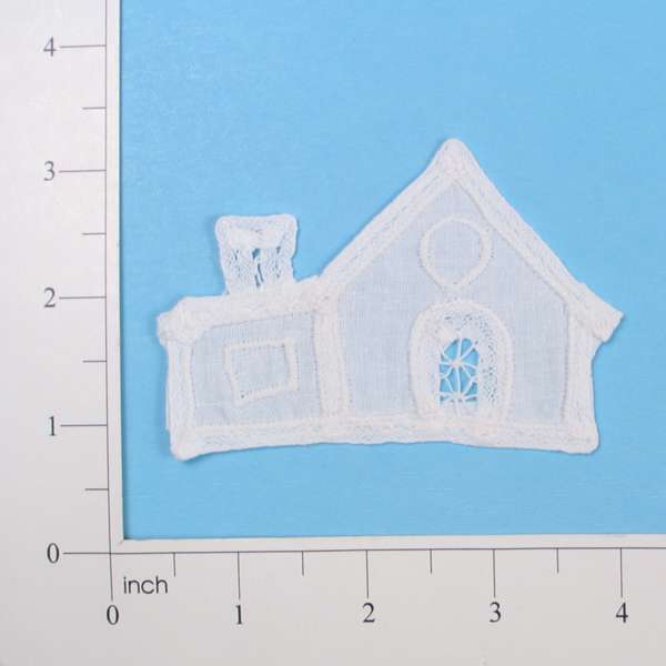 3 1/2" x 2 3/8" Battenburg Lace Victorian House Applique/Patch - White Lace, Ribbon & Pearl Appliques