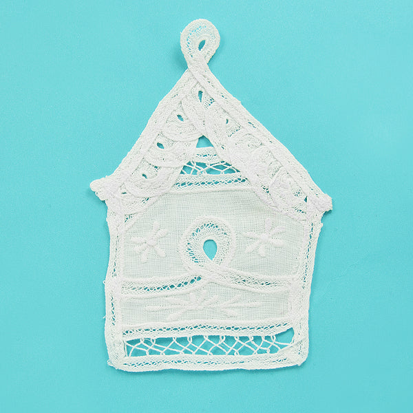 Battenburg Lace Bird House Applique/Patch - White Lace, Ribbon & Pearl Appliques
