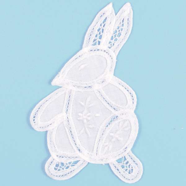 Battenburg Lace Large Rabbit Applique/Patch - White Lace, Ribbon & Pearl Appliques