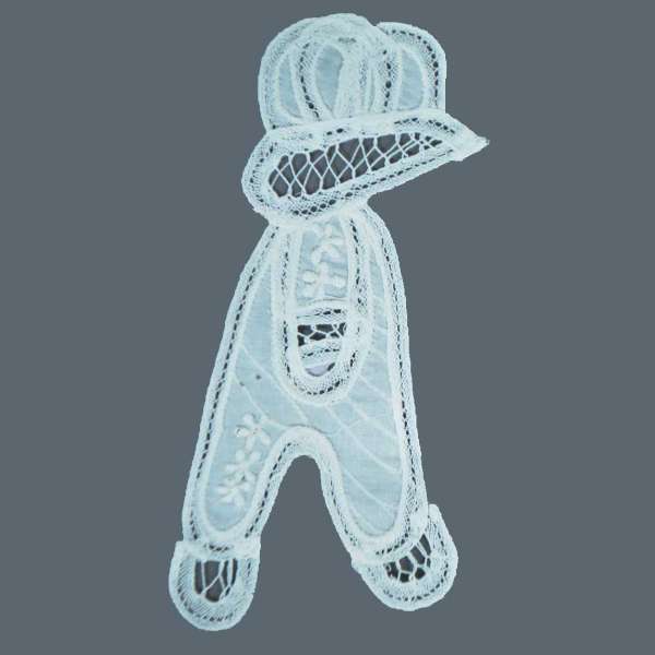Battenburg Lace Sunbonnet Sam Applique/Patch - White Lace, Ribbon & Pearl Appliques