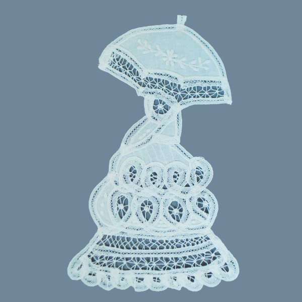 Battenburg Lace Victorian Lady Applique/Patch - White Lace, Ribbon & Pearl Appliques