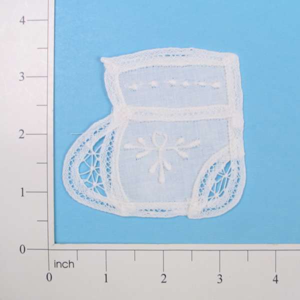 Battenburg Lace Baby Bootie Applique/Patch - White Lace, Ribbon & Pearl Appliques