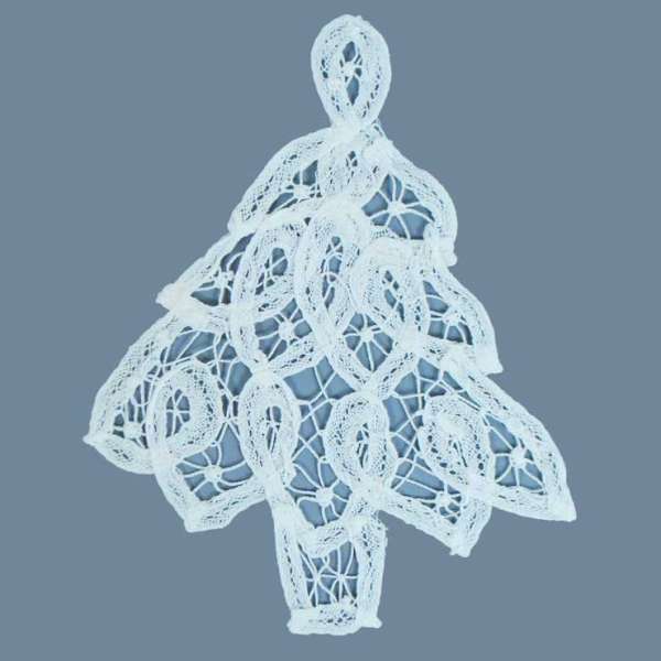Battenburg Lace Christmas Tree Applique/Patch - White Lace, Ribbon & Pearl Appliques
