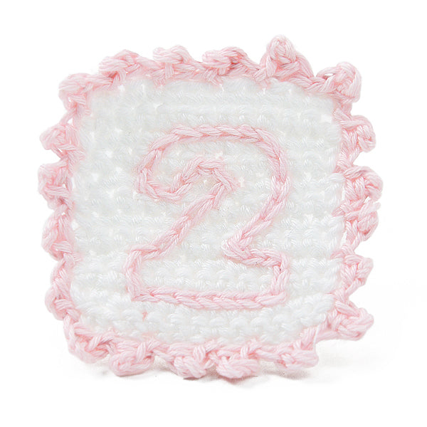 Crochet Baby Block Number 2 Applique/Patch - Pink Appliques