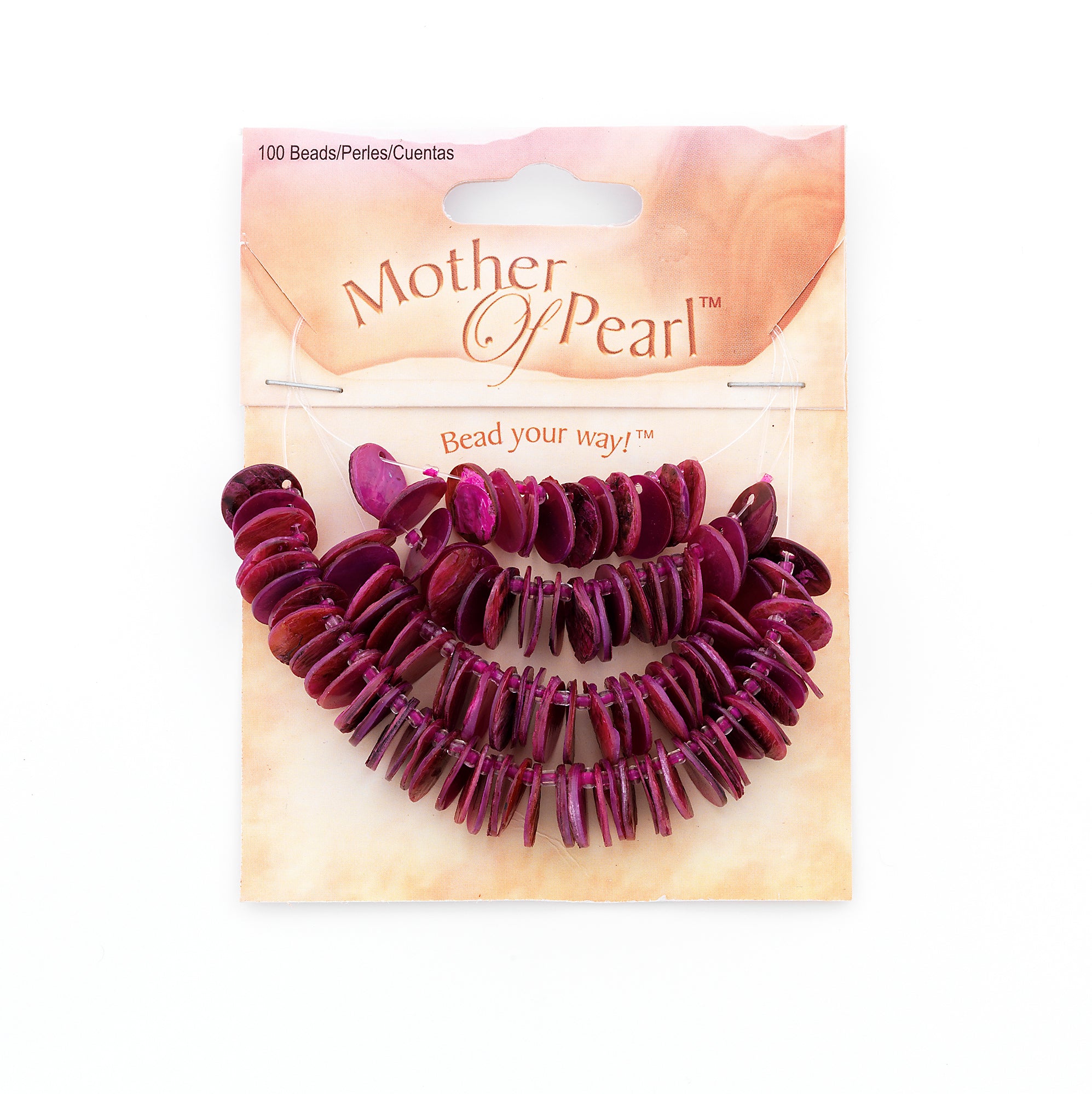 Mop Disk Shell Beads Pack of 100 - Fuchsia Shell & Pearl Beads