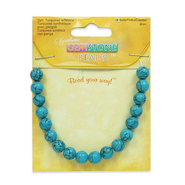 Synthetic Turquoise with Matrix Beads Pack of 18 - Turquoise Multi Synthetic Turquoise Beads