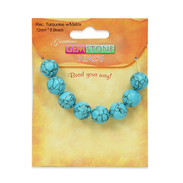 Synthetic Turquoise with Matrix Beads Pack of 8 - Turquoise Multi Synthetic Turquoise Beads