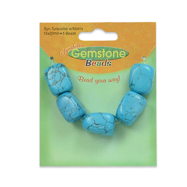 Synthetic Turquoise with Matrix Nugget Beads Pack of 5 - Turquoise Multi Synthetic Turquoise Beads