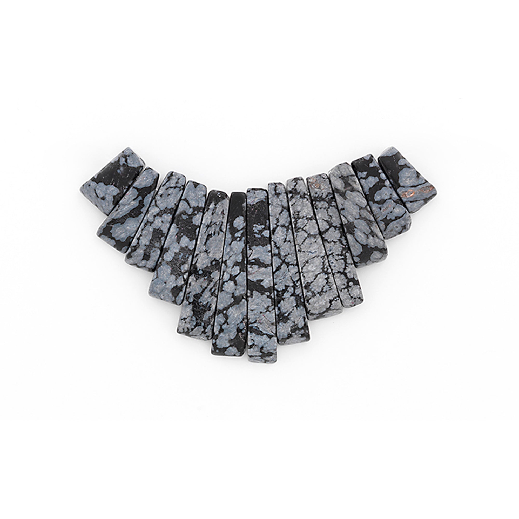 Snowflake Obsidian Fan Pendant Pack of 13 - Black Multi Snowflake Obsidian Beads