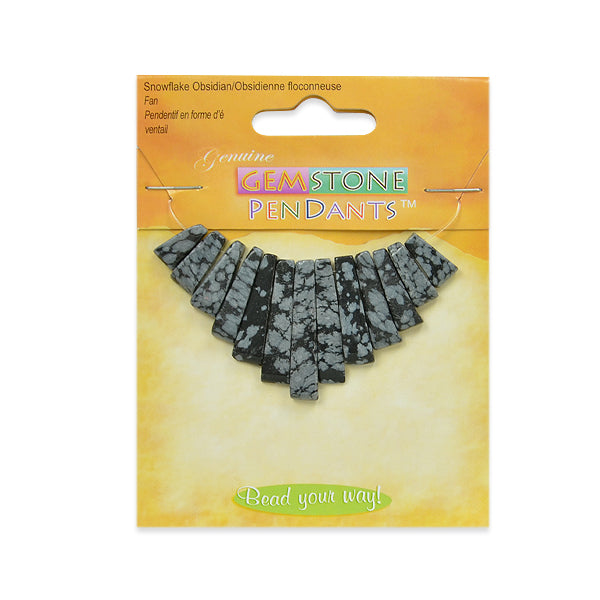 Snowflake Obsidian Fan Pendant Pack of 13 - Black Multi Snowflake Obsidian Beads