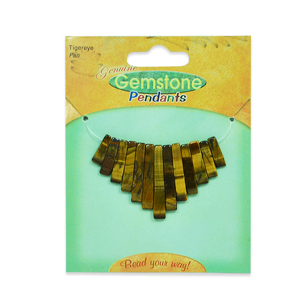 Tiger Eye Fan Pendant Pack of 13 - Brown Multi Tigereye Beads
