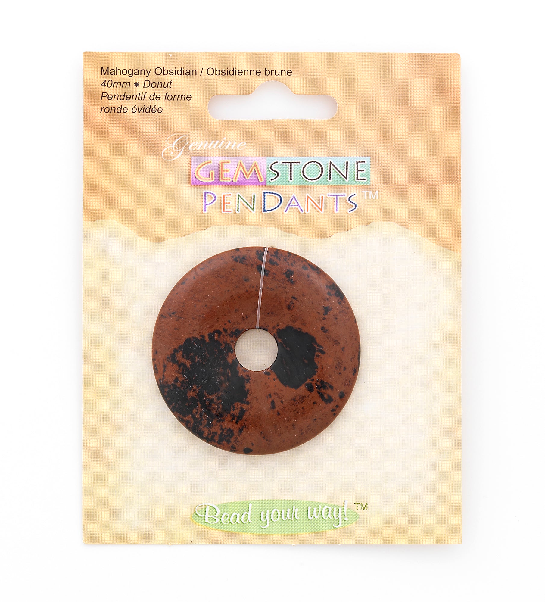 Mahogany Obsidian Natural Gemstone 45mm Donut Pendant - Brown Multi Mahogony Obsidian Beads